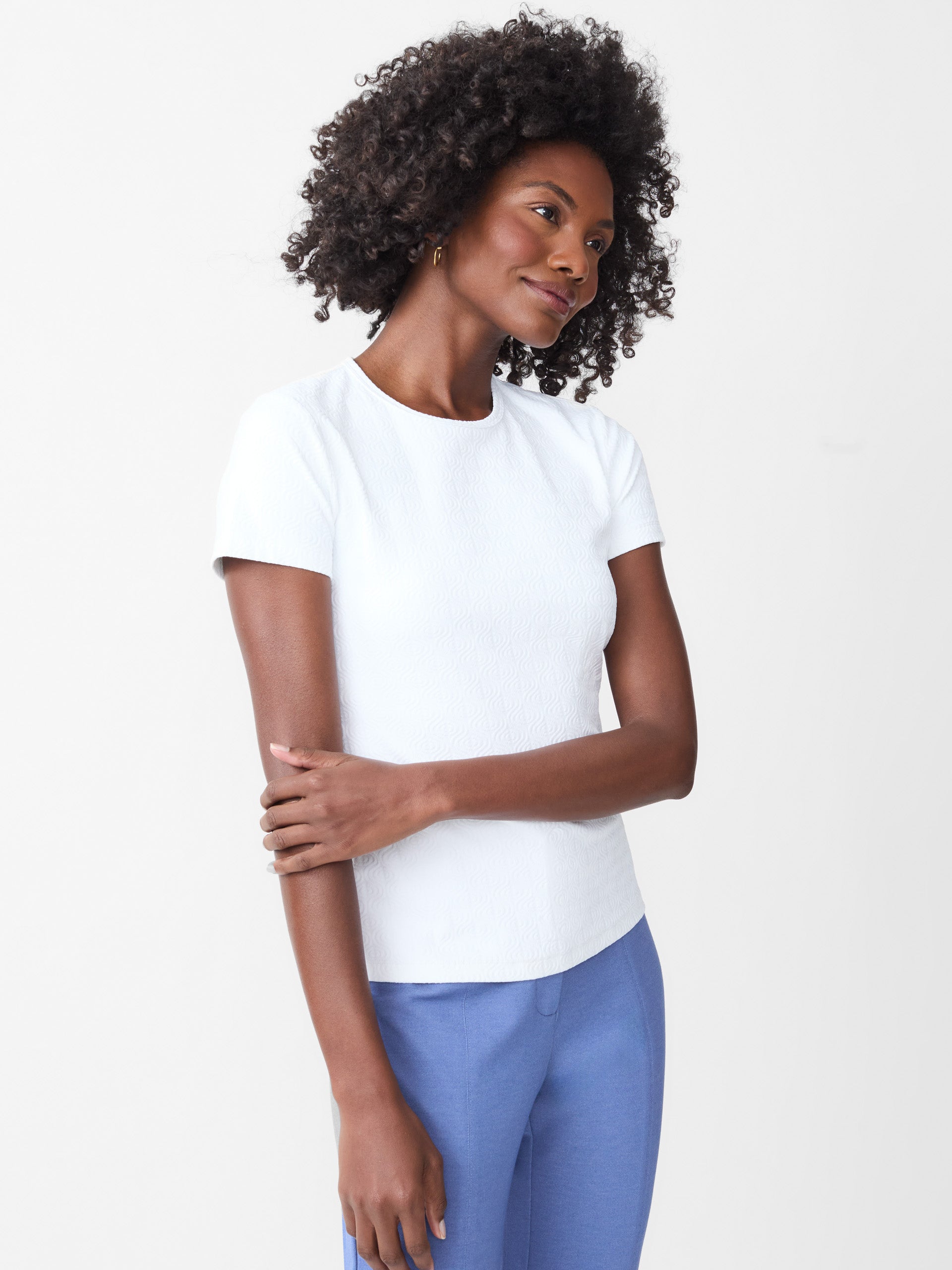 J.McLaughlin Allie tee in white made with Catalina Cloth.