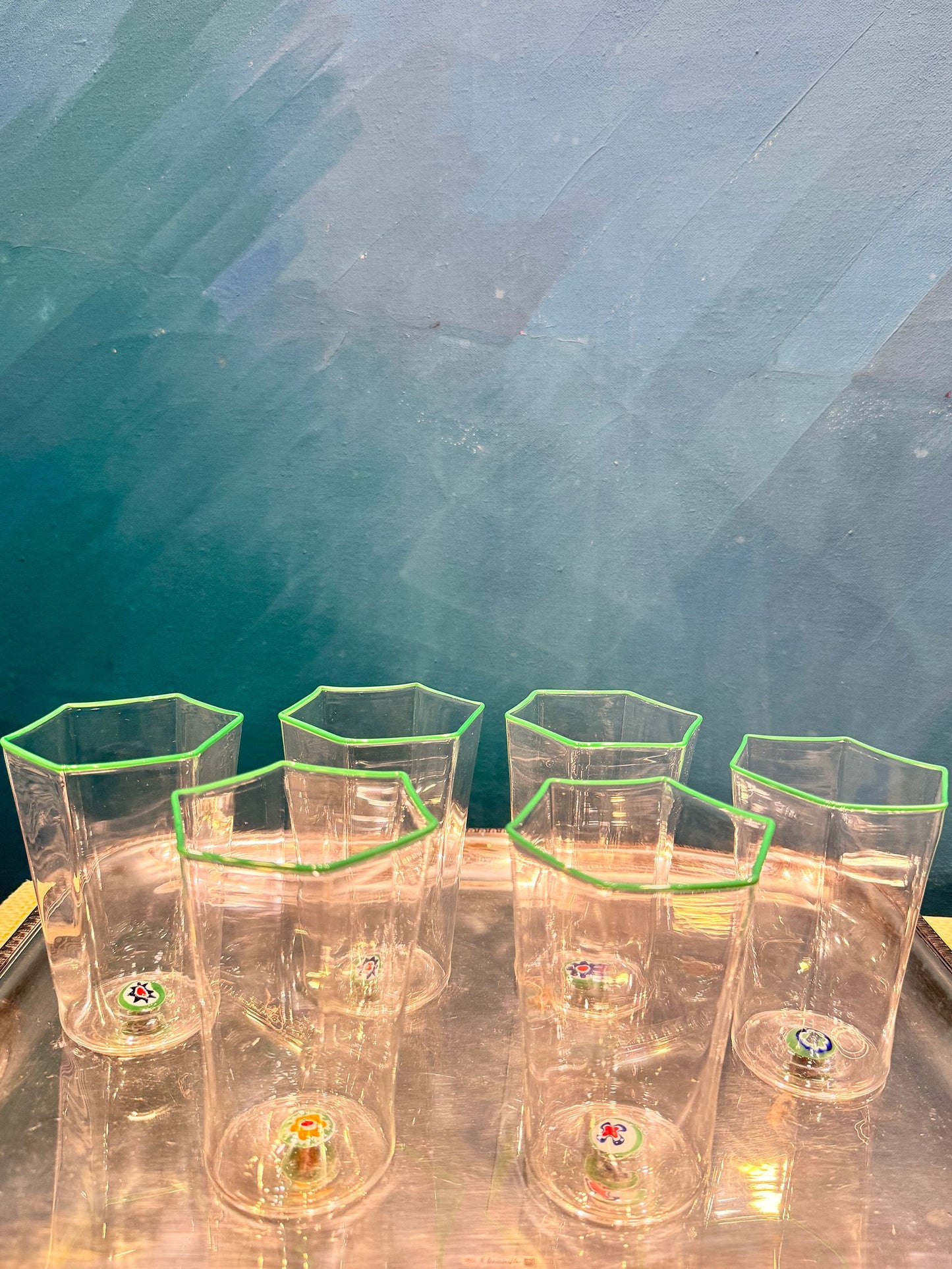 J.McLaughlin Hexagonal glass in green murrina made with glass. 
