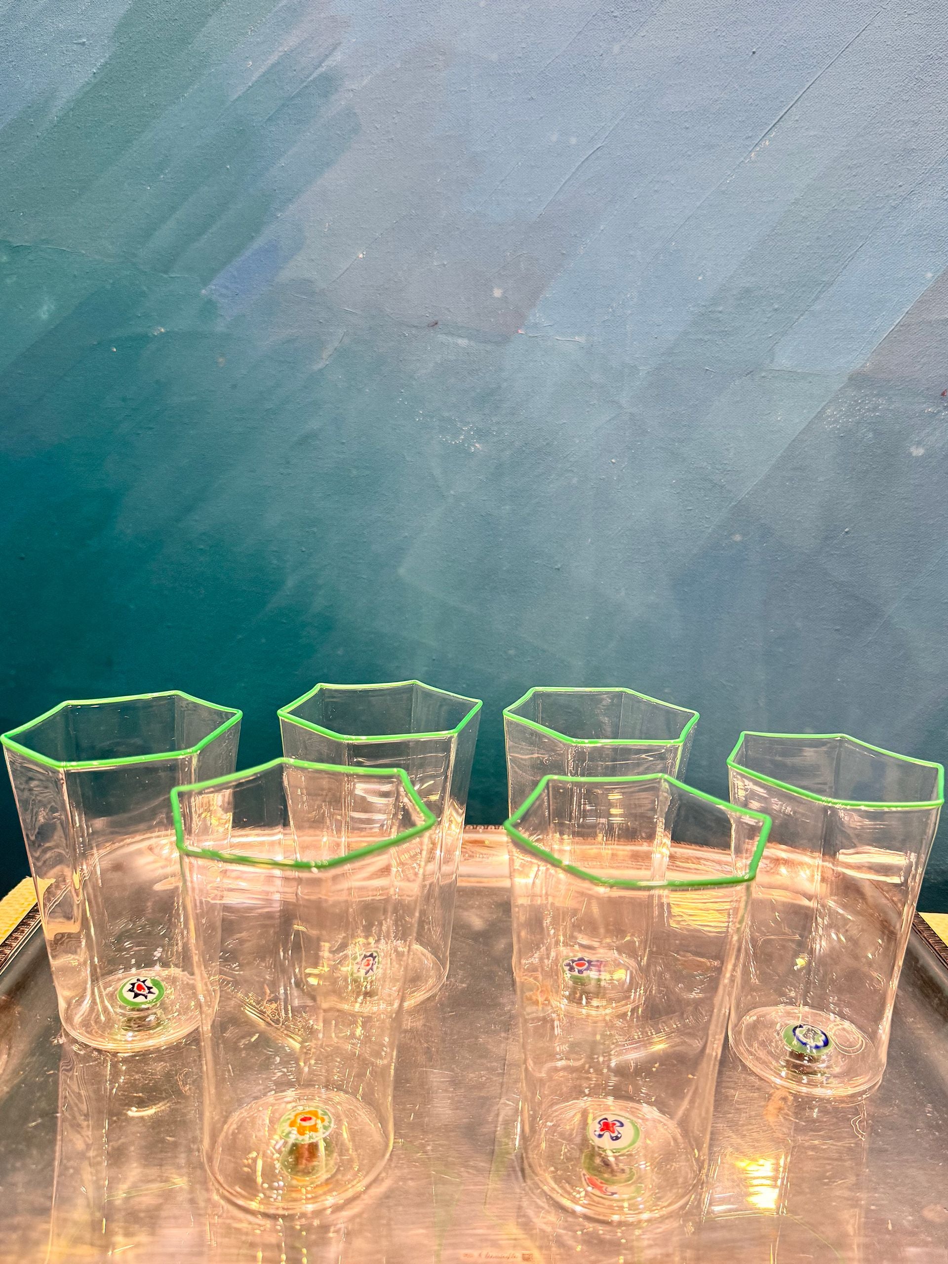 J.McLaughlin Hexagonal glass in green murrina made with glass. 
