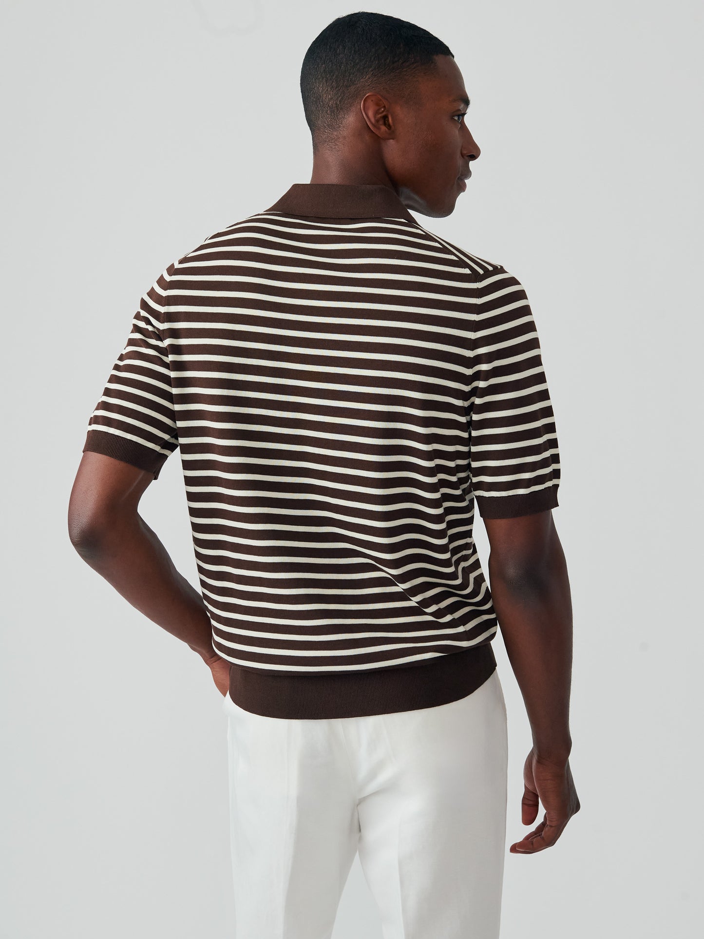J.McLaughlin Amalfi top in brown/egret white made with cotton. 