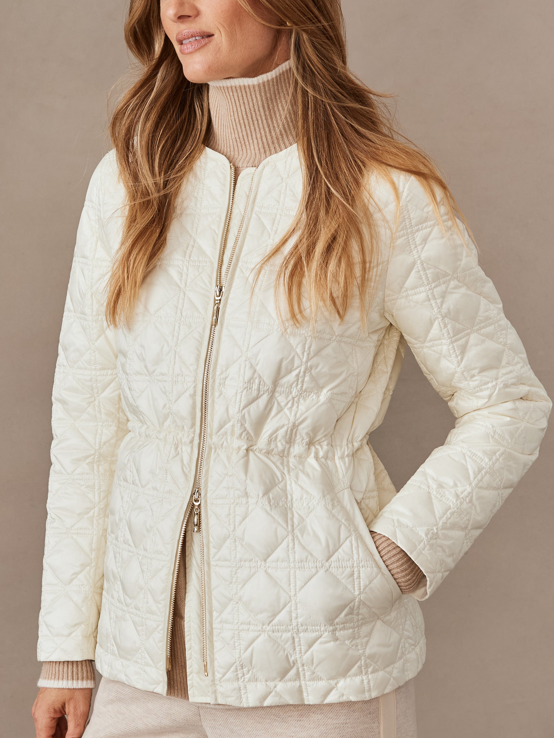 J.McLaughlin Ambrose jacket in egret white made with nylon. 