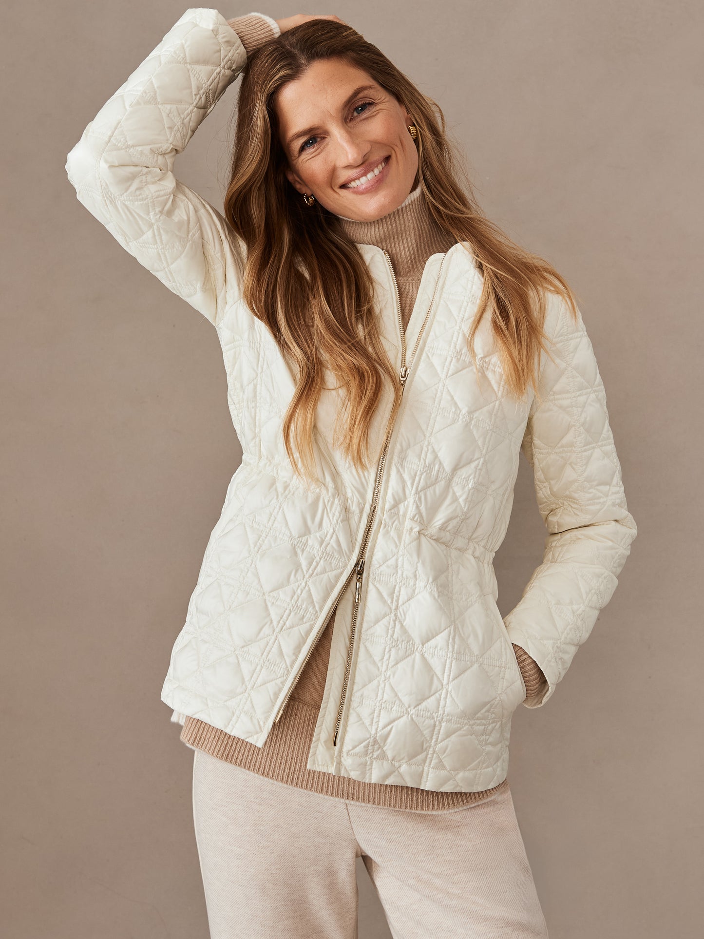 J.McLaughlin Ambrose jacket in egret white made with nylon. 