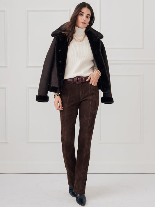 J.McLaughlin Clearwater pants in chocolate brown made with suede.