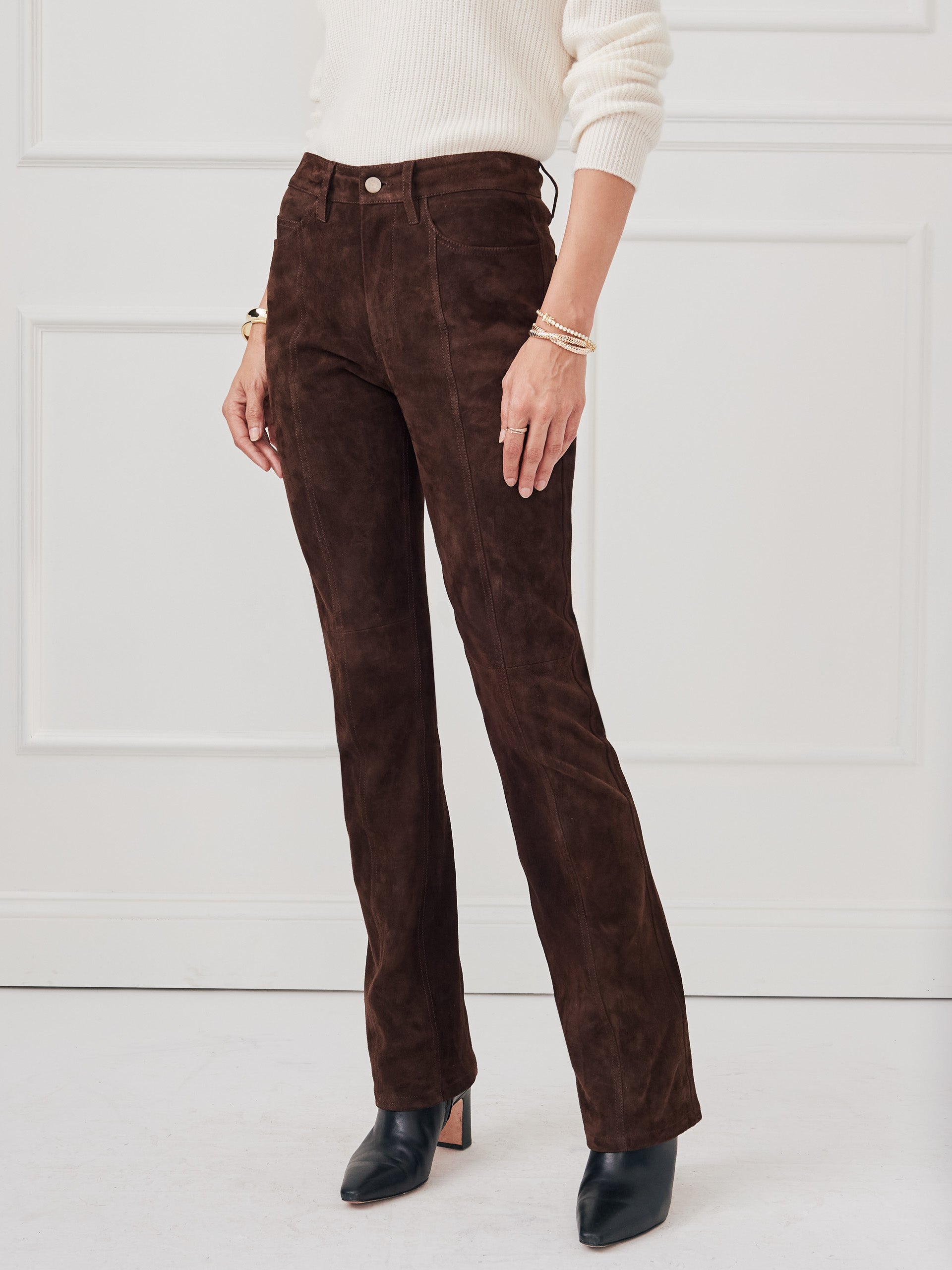 J.McLaughlin Clearwater pants in chocolate brown made with suede.