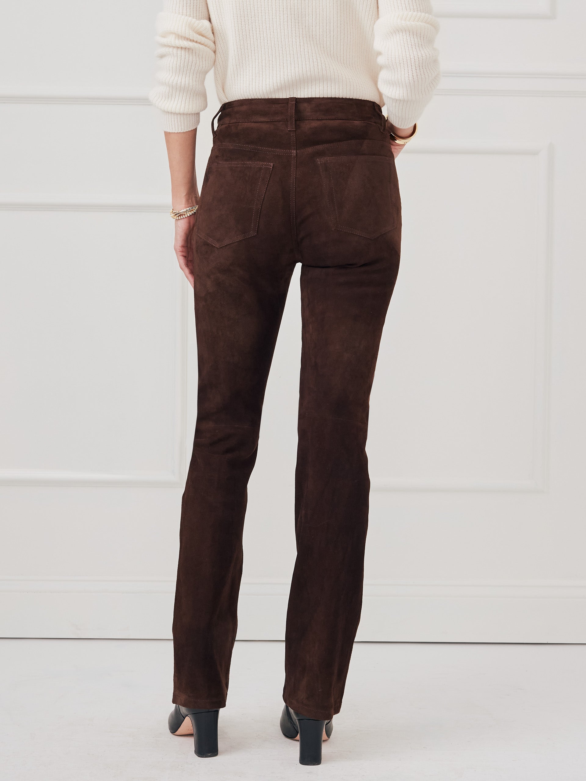 J.McLaughlin Clearwater pants in chocolate brown made with suede.