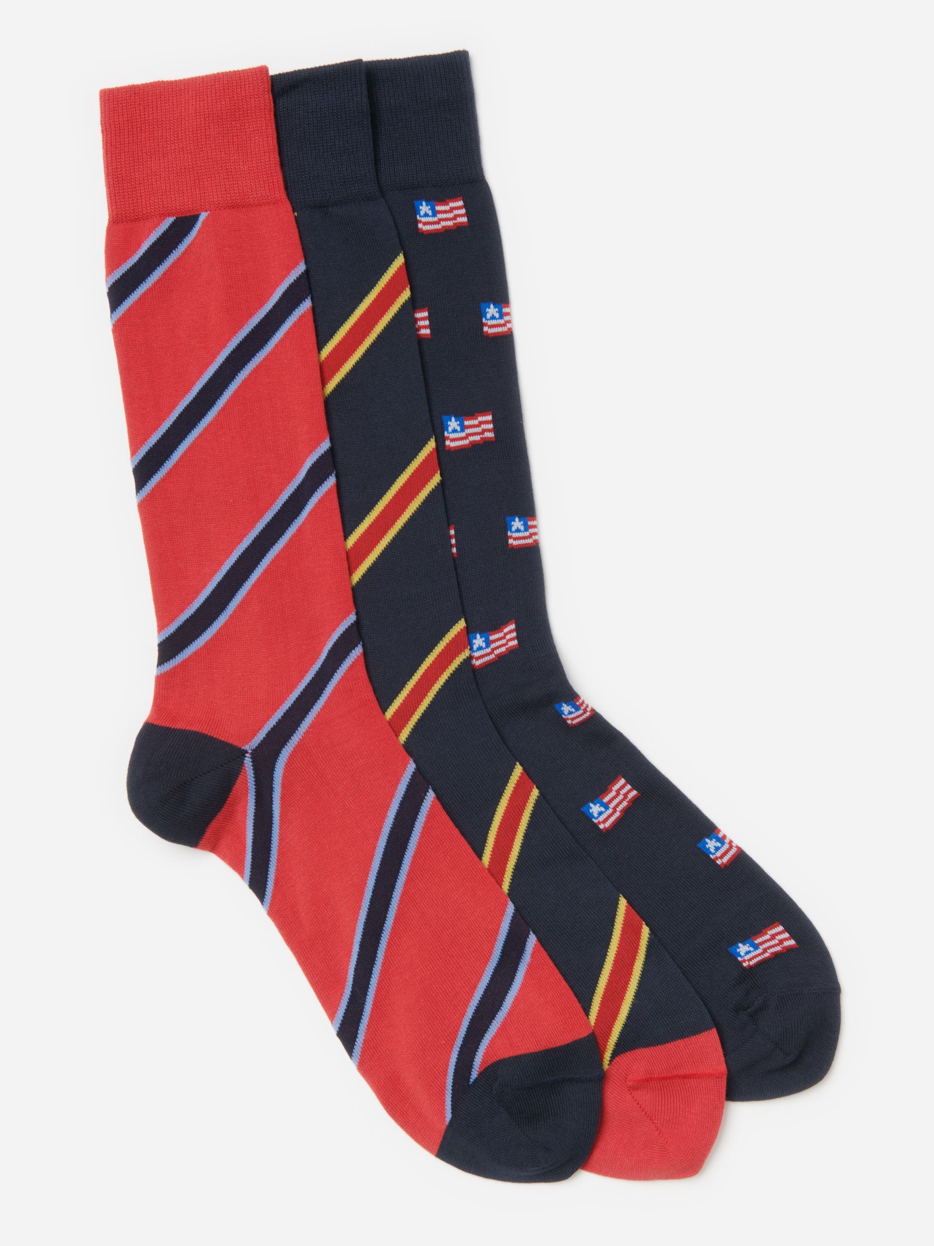 J.McLaughlin Sock Box in navy/red made with pima cotton fabric.