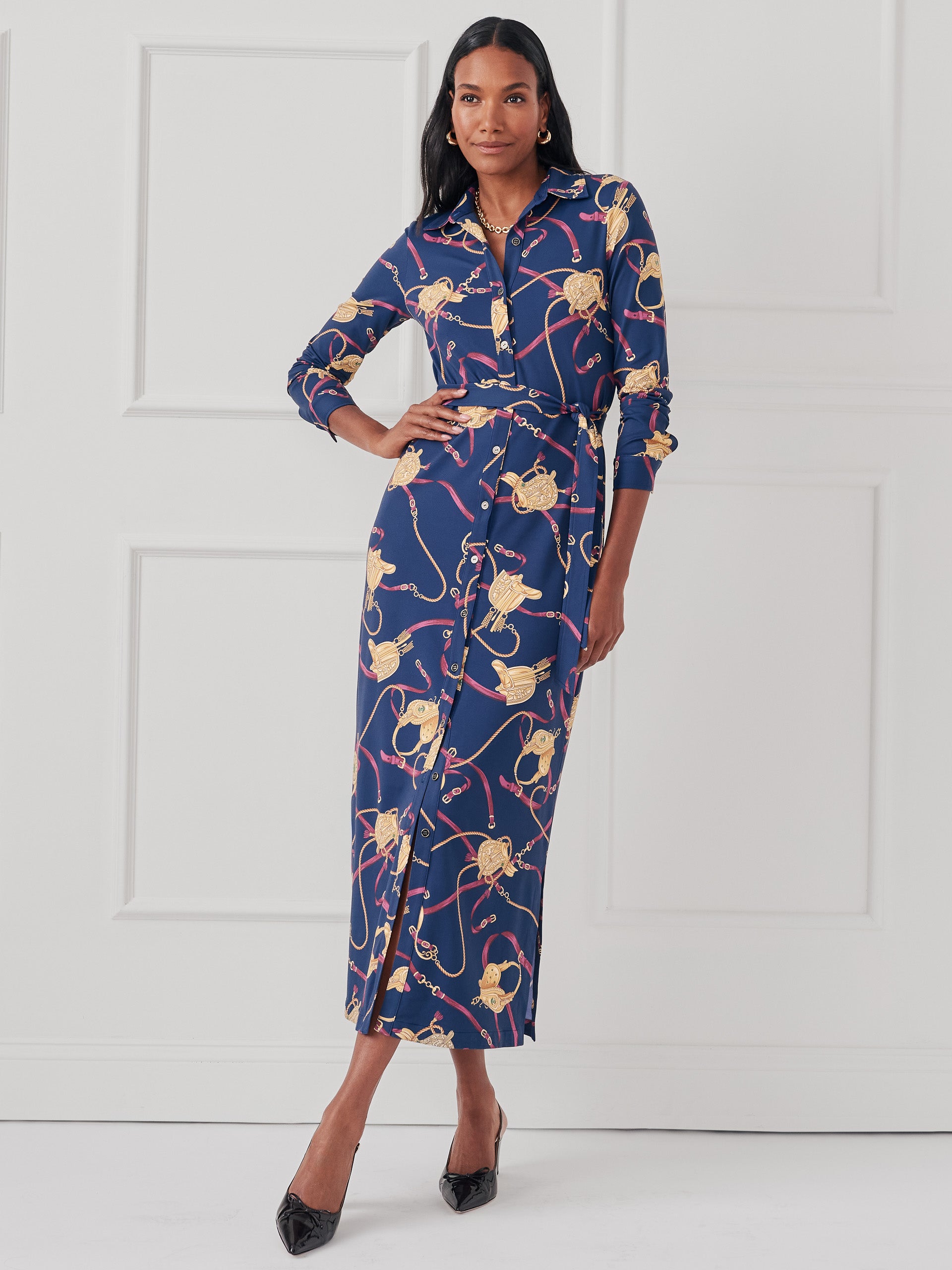 J.McLaughlin Amory dress in navy/plum made with Catalina Cloth.