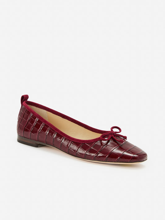 J.McLaughlin Anastasia flats in french merlot made with crocodile. 