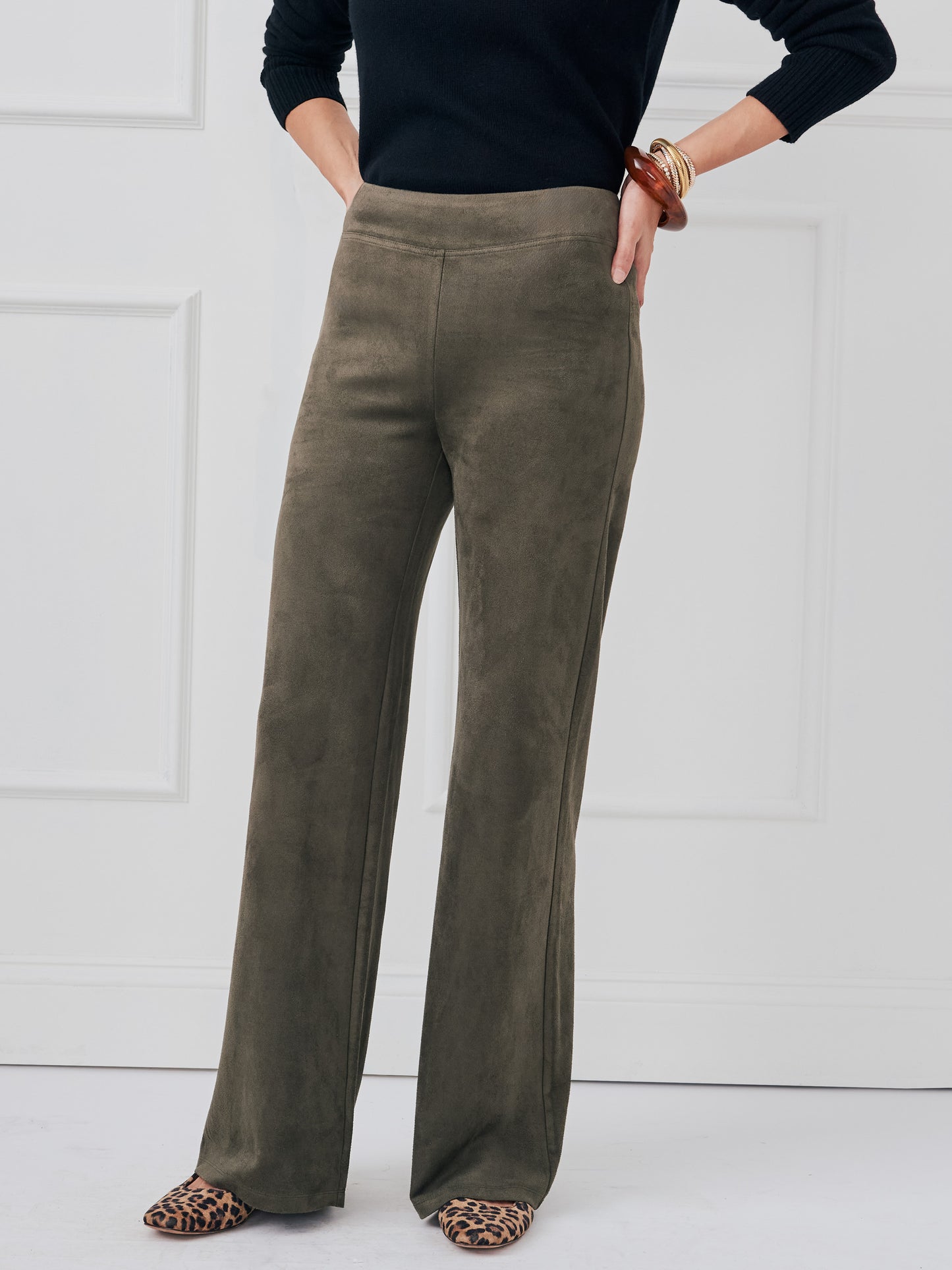 J.McLaughlin Anderson pants in olive made with faux suede.