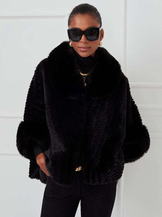 J.McLaughlin Andie ponchos in black made with faux fur. 