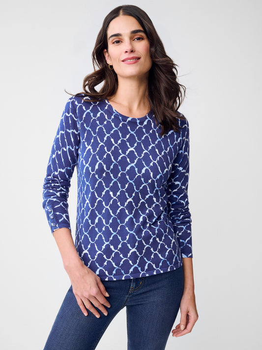 J.McLaughlin Anilee sweater in Navy/Chambray made with cotton.