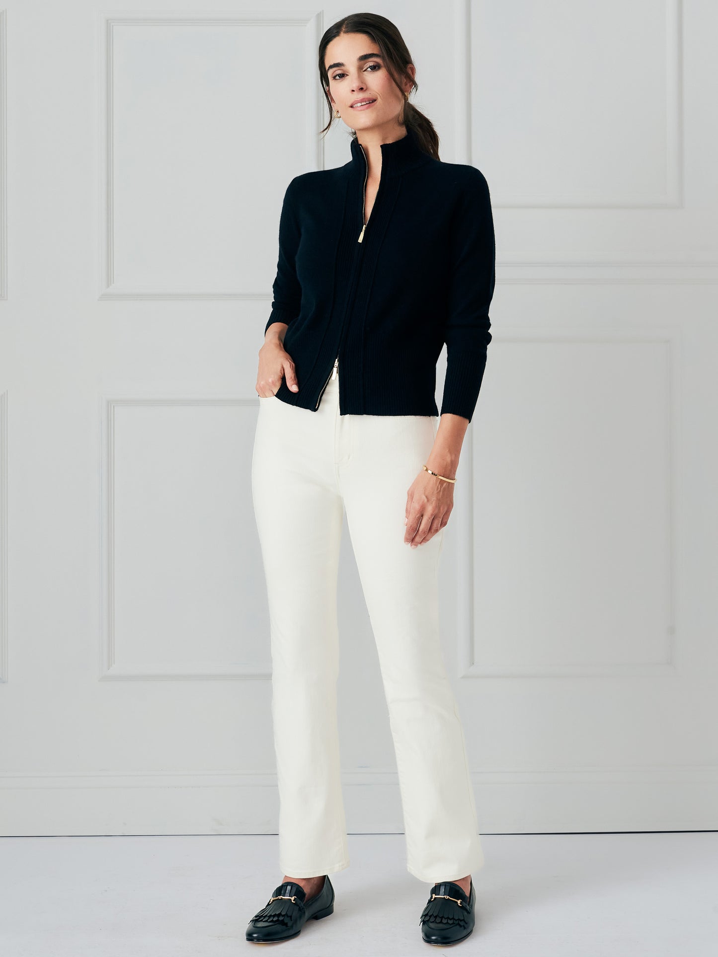 J.McLaughlin Anya sweater in black made with cashmere. 