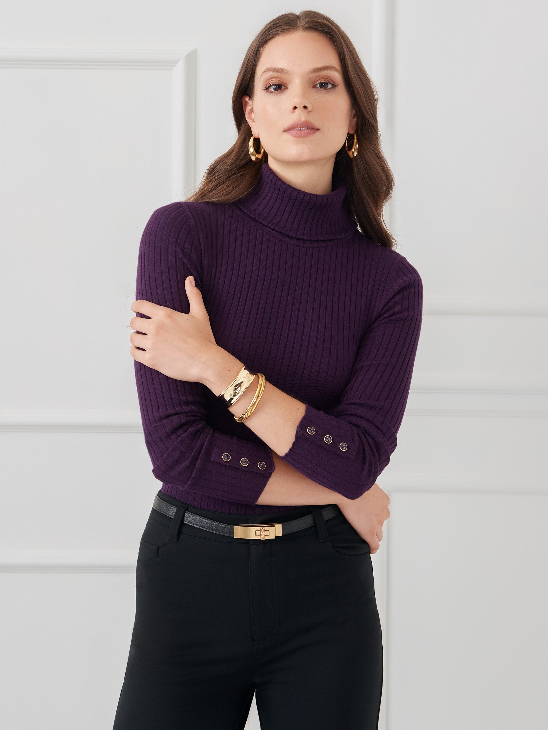 J.McLaughlin Arlette sweater in eggplant made with cotton/modal.