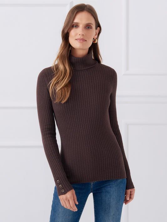J.McLaughlin Arlette turtleneck in heather brown made with cotton/modal.
