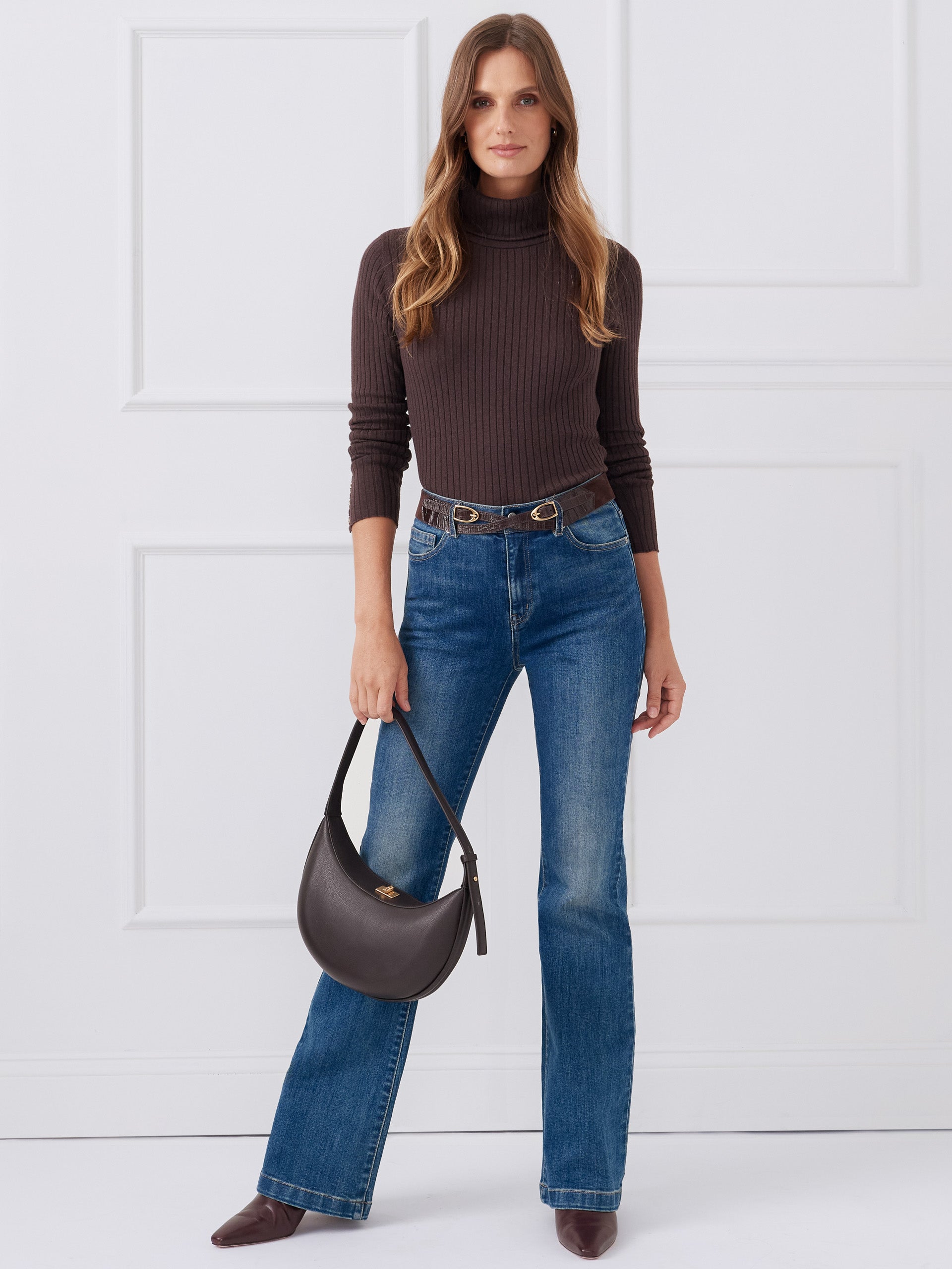 J.McLaughlin Arlette turtleneck in heather brown made with cotton/modal.
