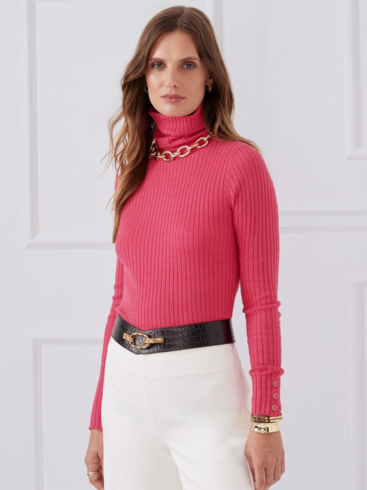 J.McLaughlin Arlette turtleneck in heather hot pink made with cotton/modal.