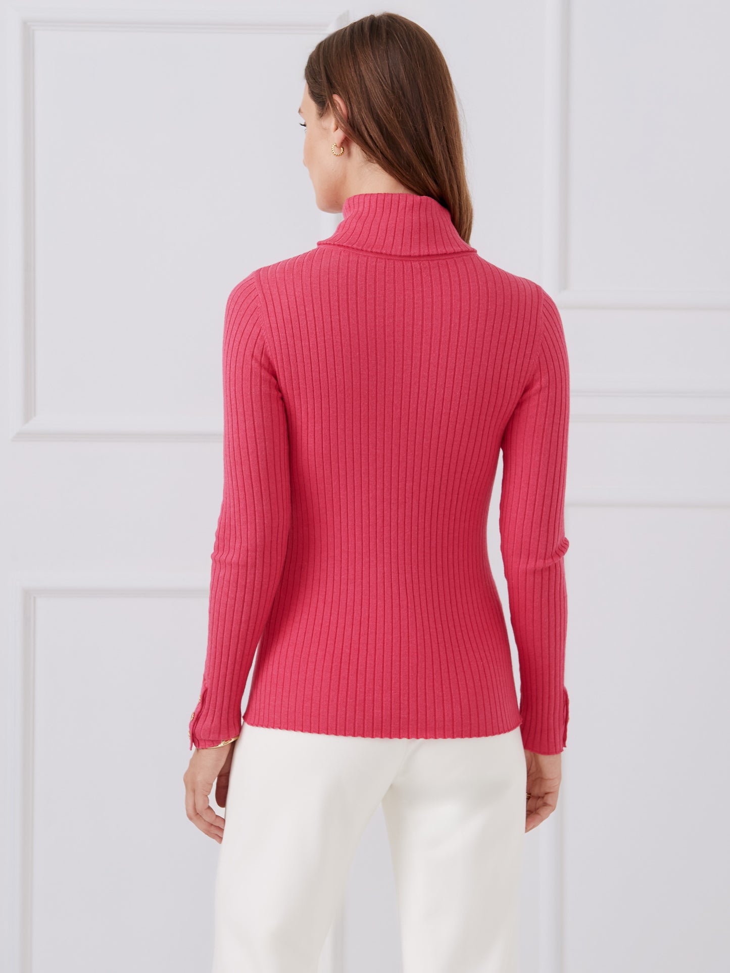 J.McLaughlin Arlette turtleneck in heather hot pink made with cotton/modal.