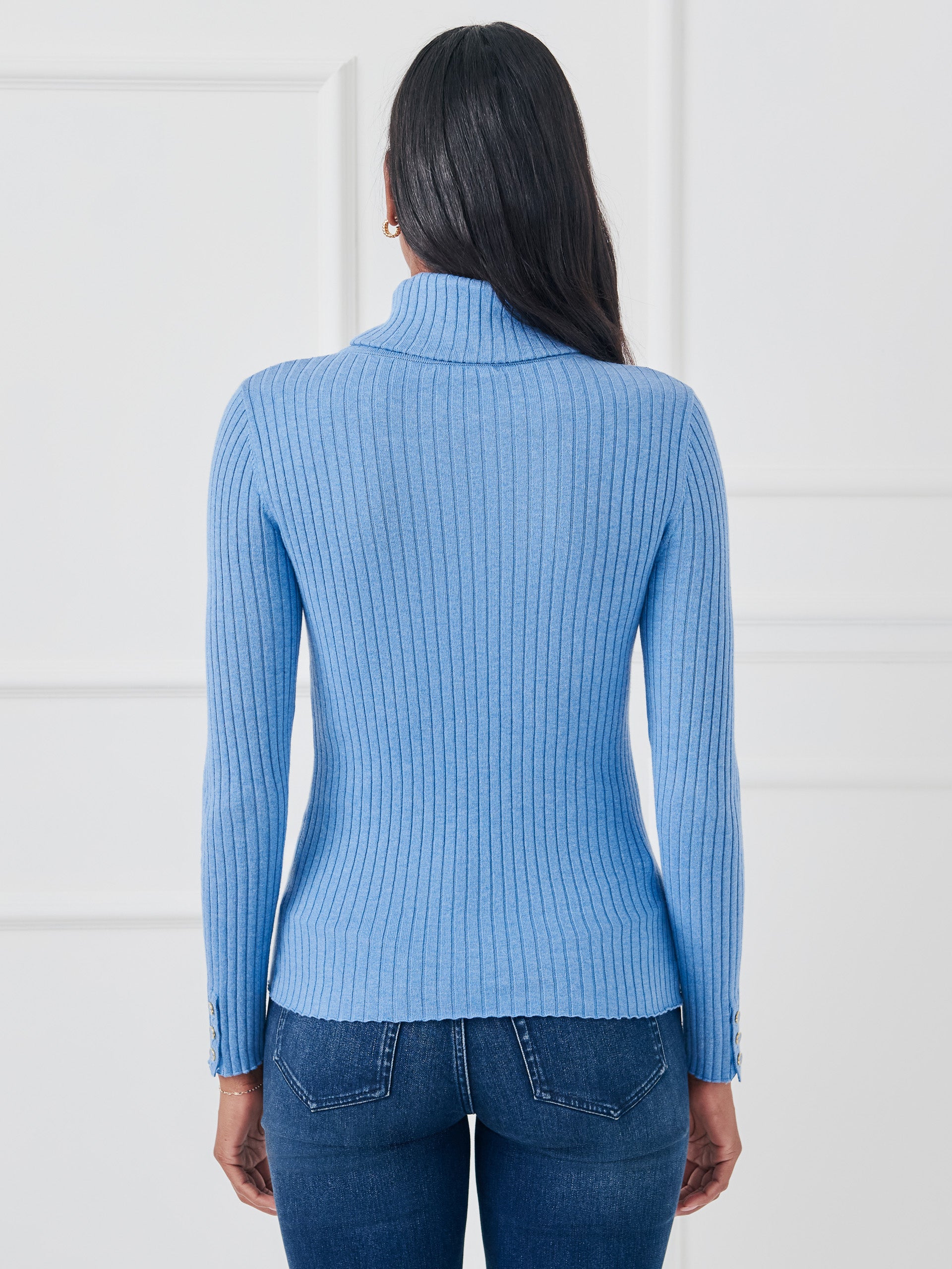 J.McLaughlin Arlette sweater in light chambray made with cotton/modal.