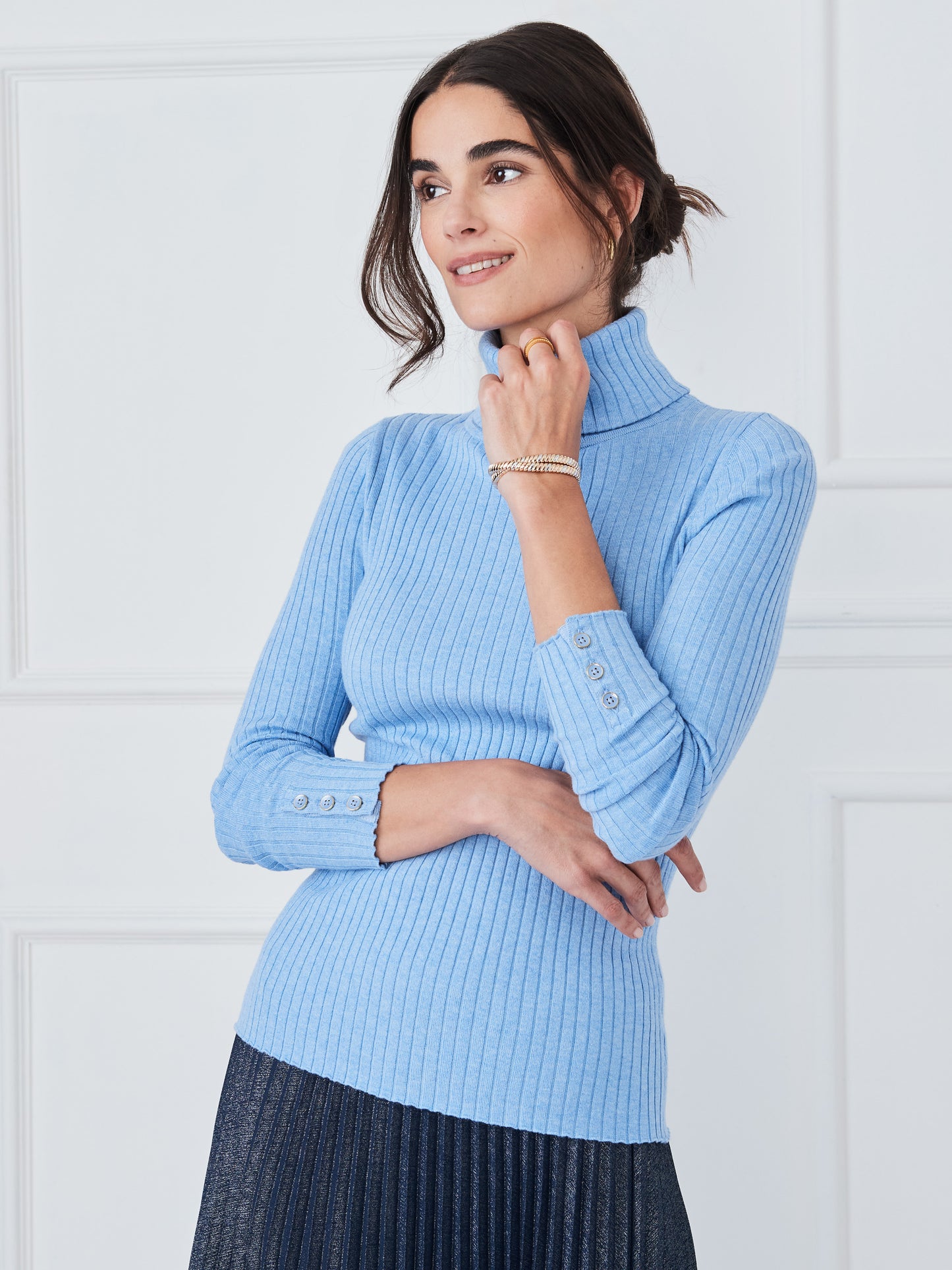 J.McLaughlin Arlette sweater in light heather blue made with cotton. 