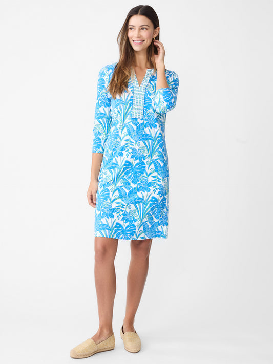 J.McLaughlin Augusta dress in white/blue/lime made with Catalina cloth.