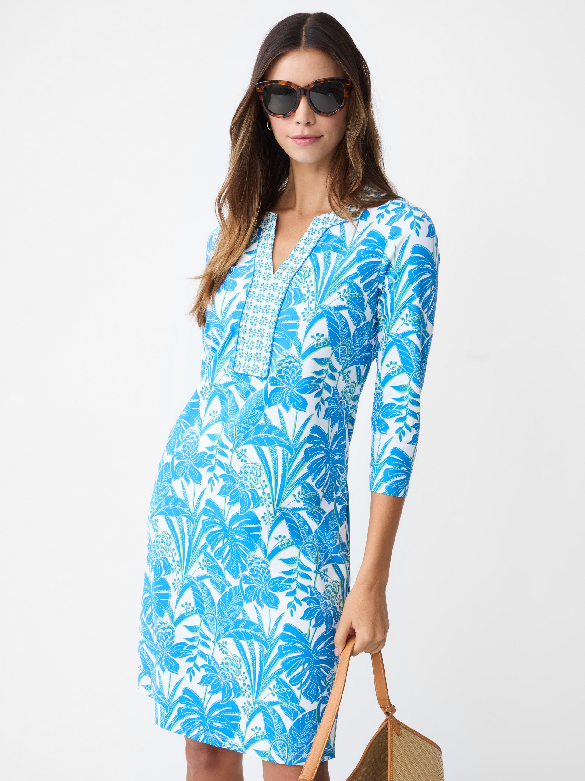 J.McLaughlin Augusta dress in white/blue/lime made with Catalina cloth.
