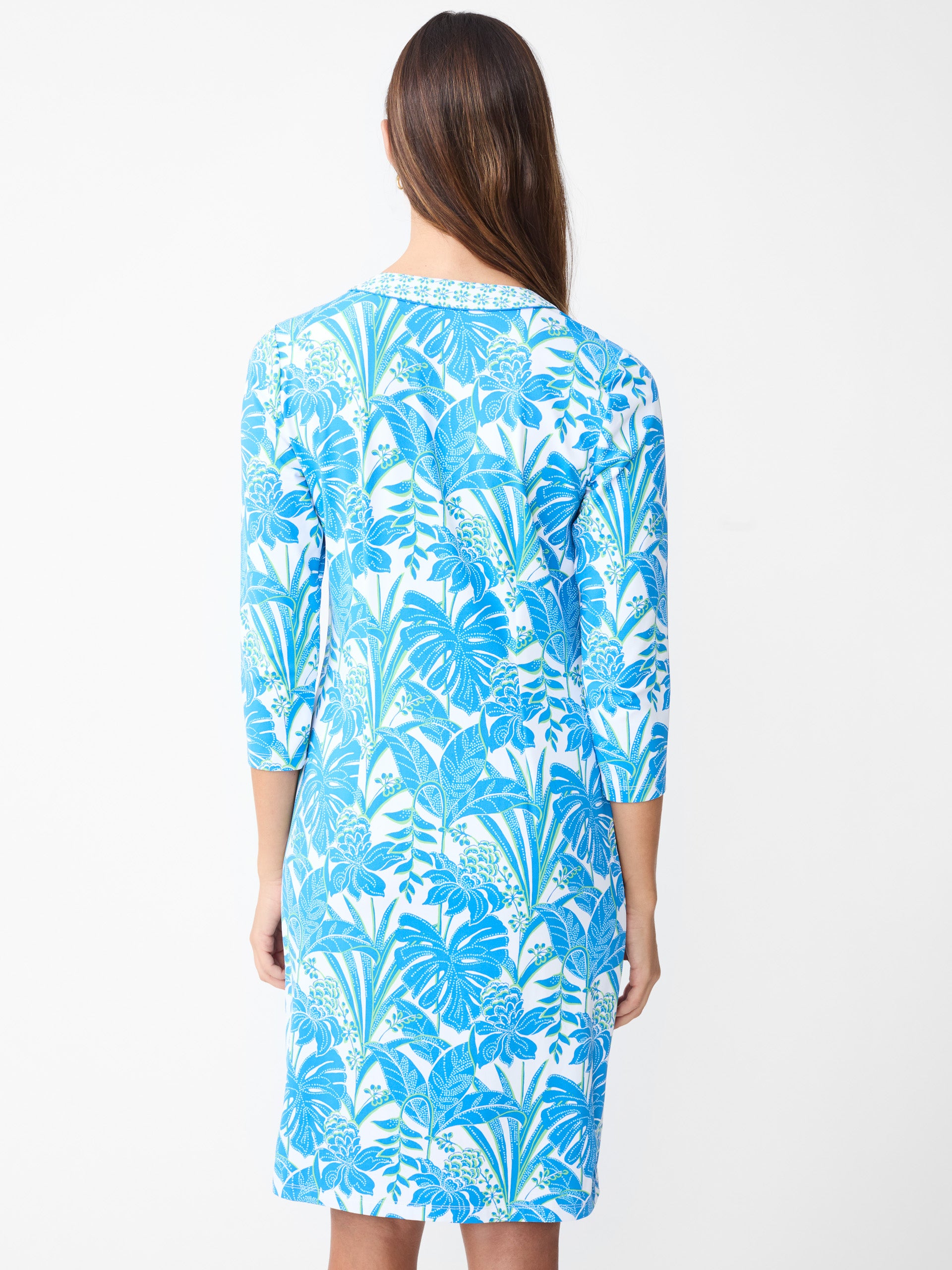 J.McLaughlin Augusta dress in white/blue/lime made with Catalina cloth.