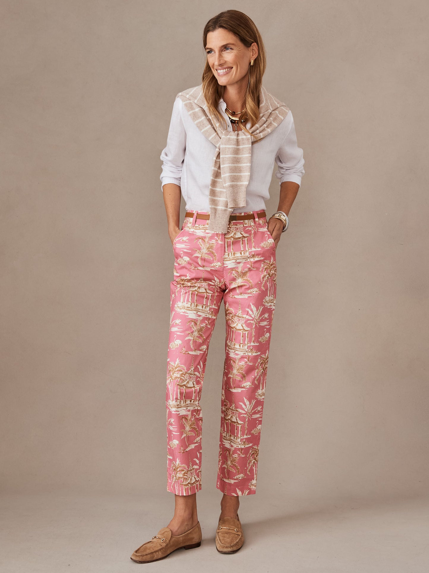 J.McLaughlin Avery pants in pink/tan made with cotton.