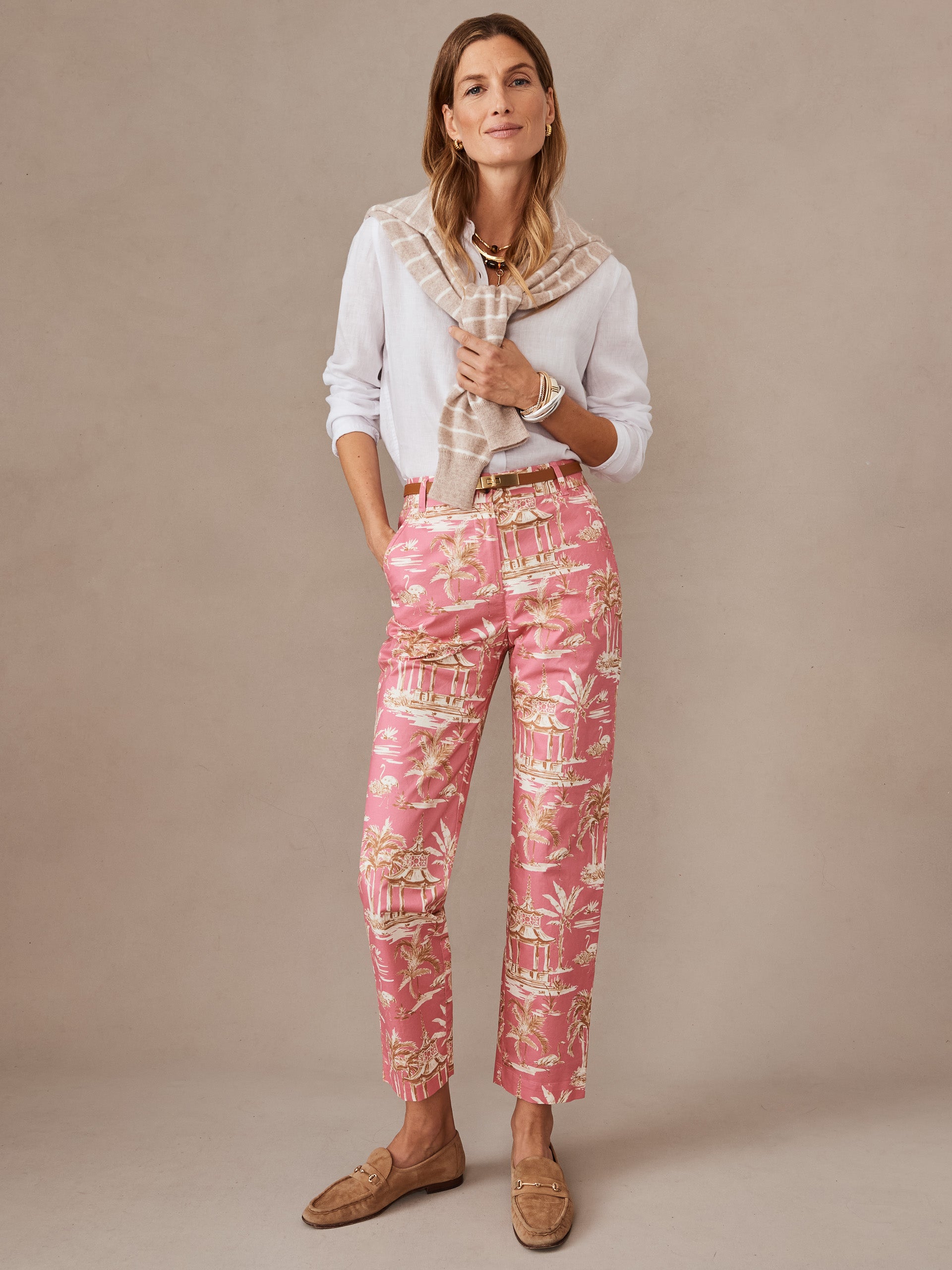 J.McLaughlin Avery pants in pink/tan made with cotton.