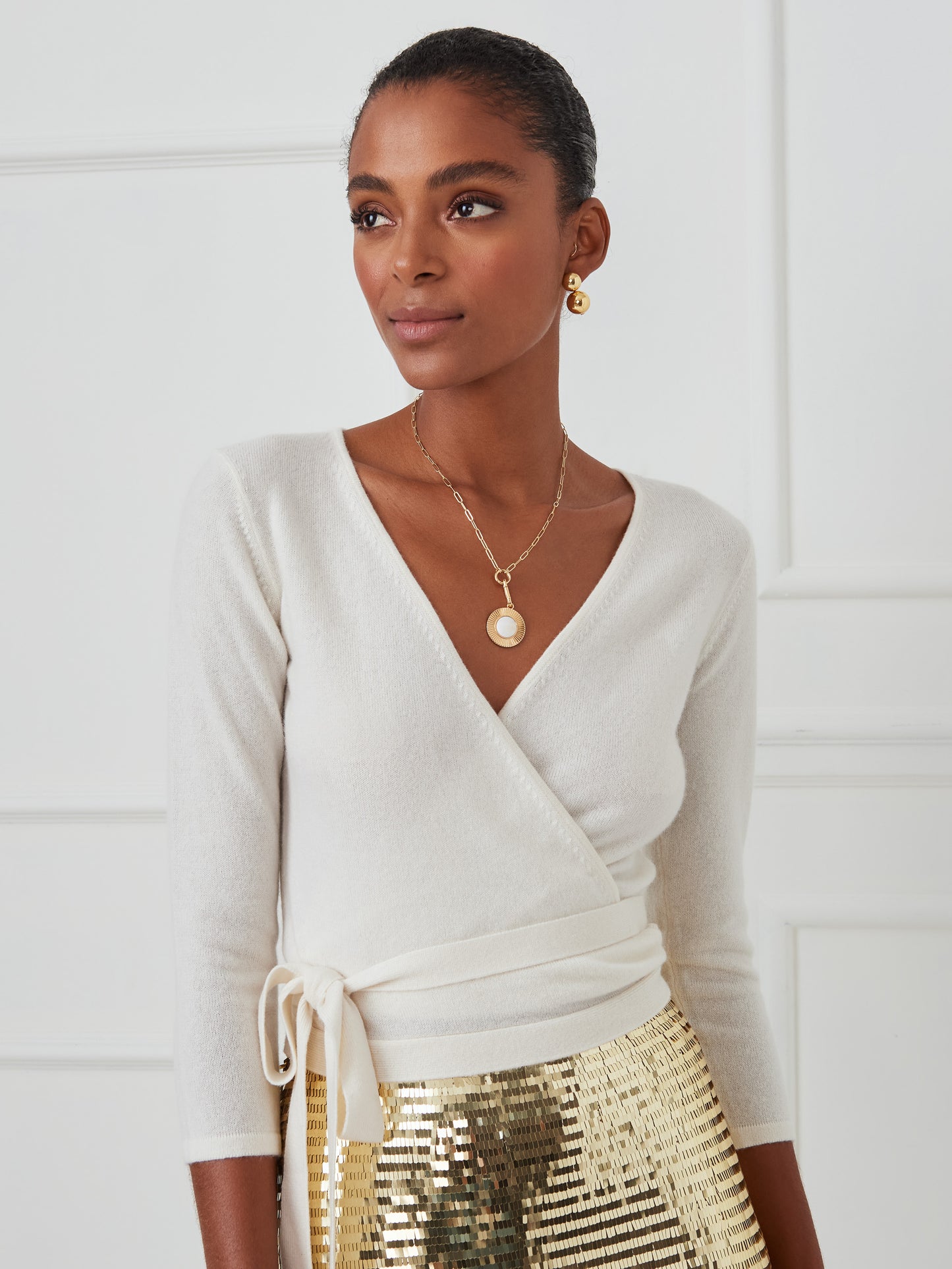J.McLaughlin Aviva sweater in ivory made with cashmere.