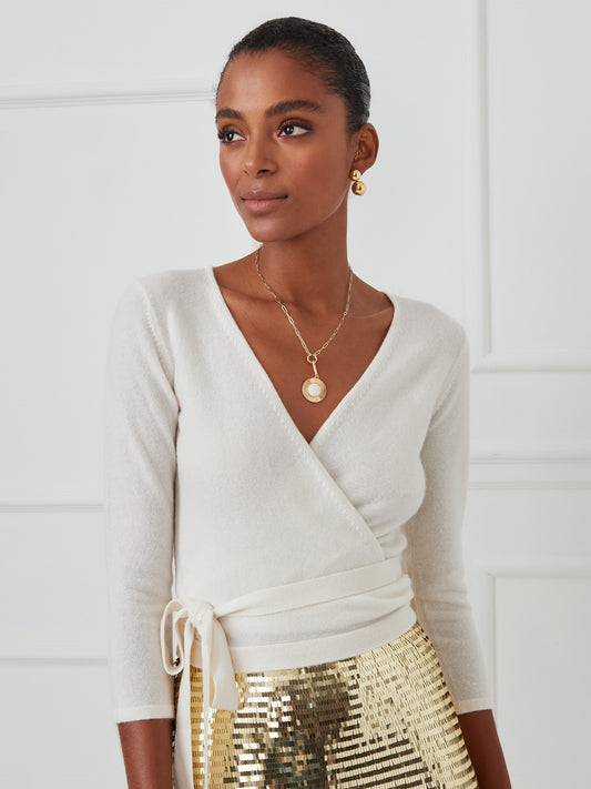 J.McLaughlin Aviva sweater in ivory made with cashmere.