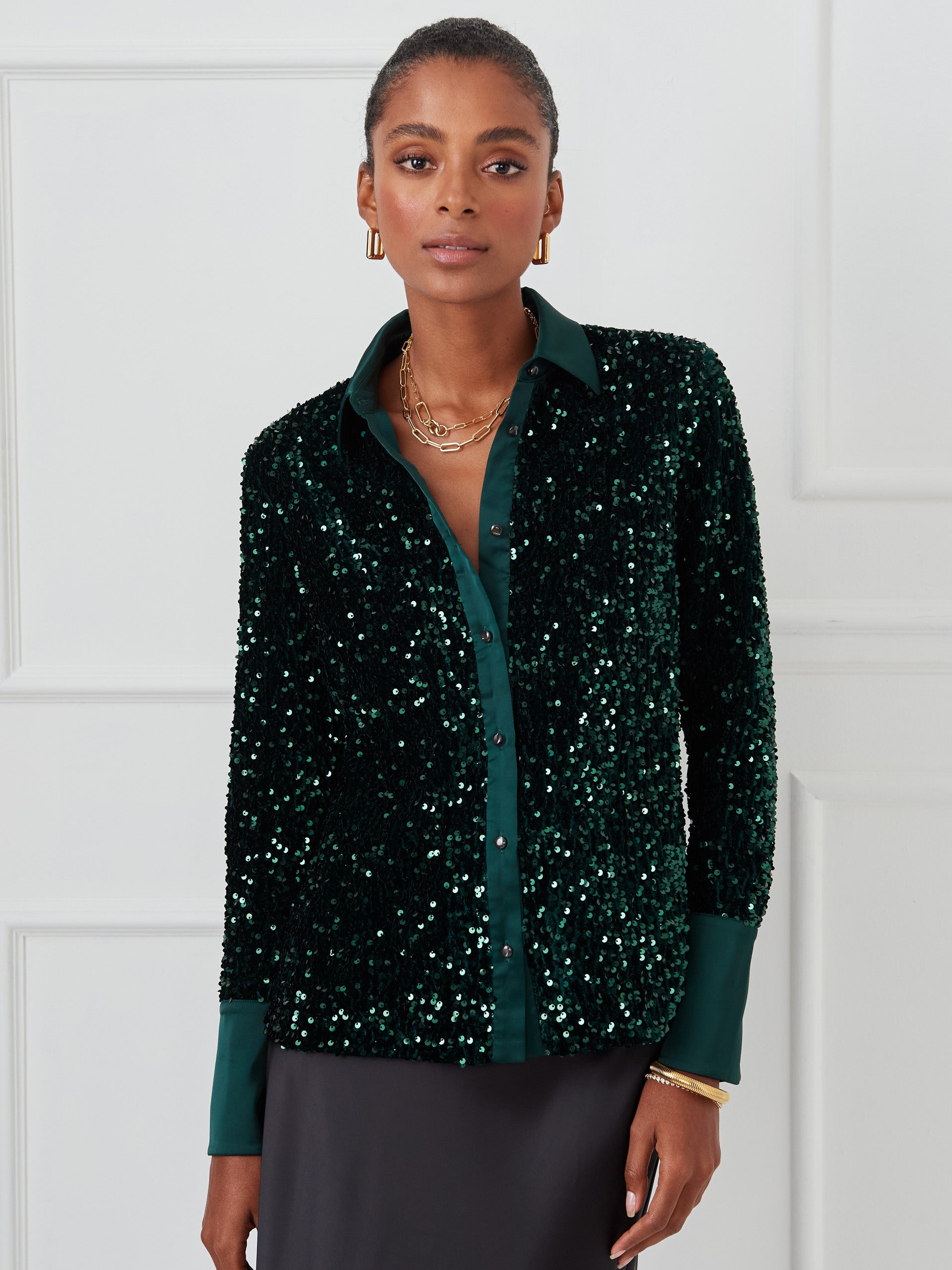 J.McLaughlin Barret top in emerald green made with polyester/spandex.