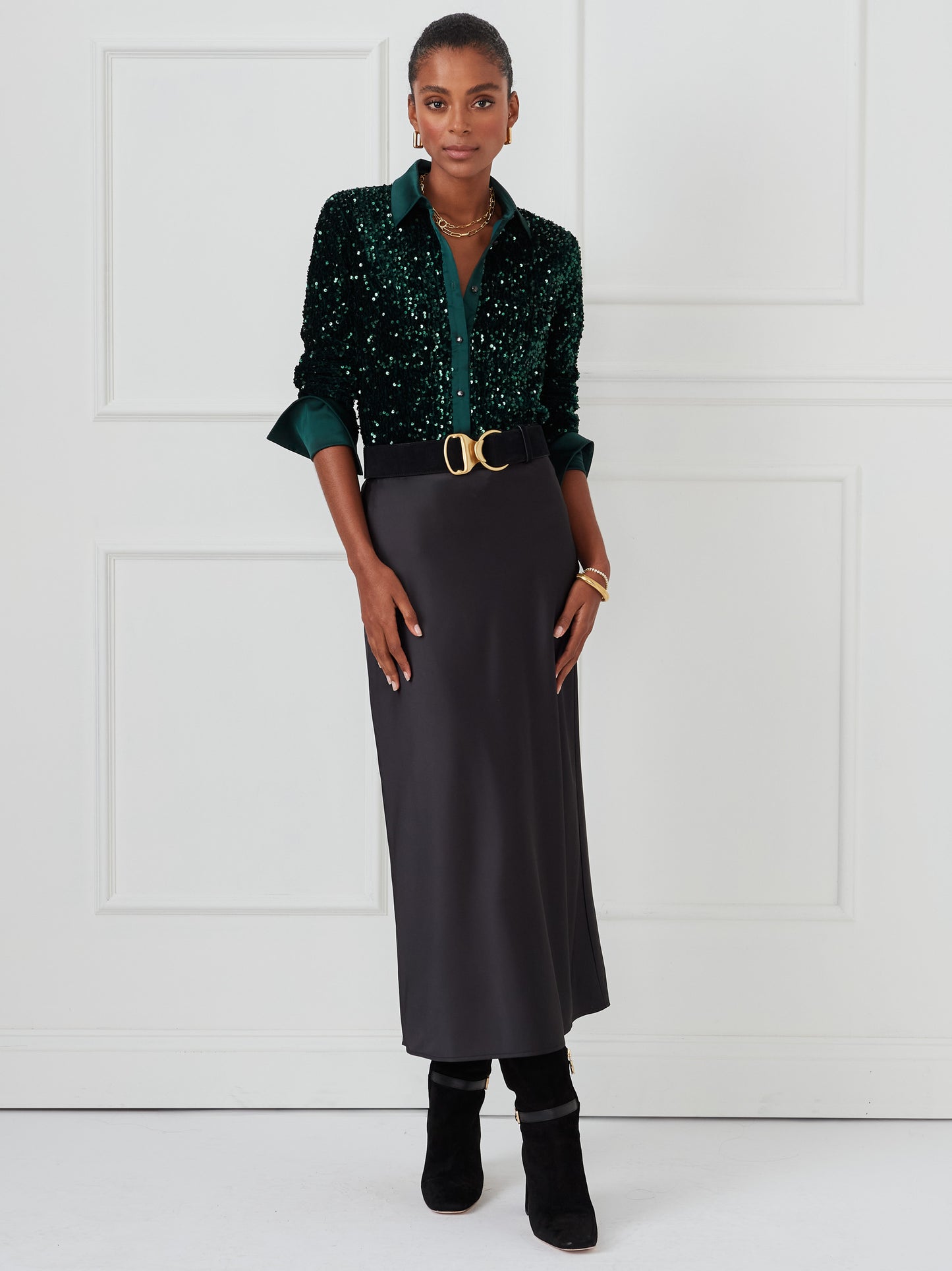 J.McLaughlin Barret top in emerald green made with polyester/spandex.