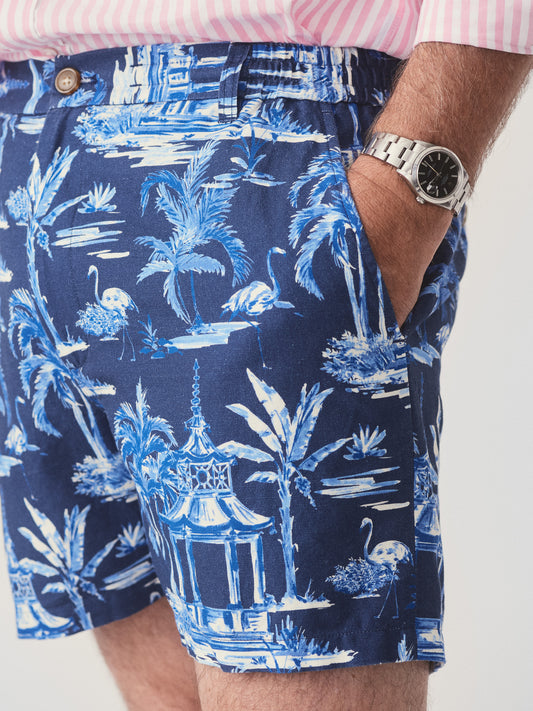 J.McLaughlin Bay shorts in navy/blue made with linen and cotton.