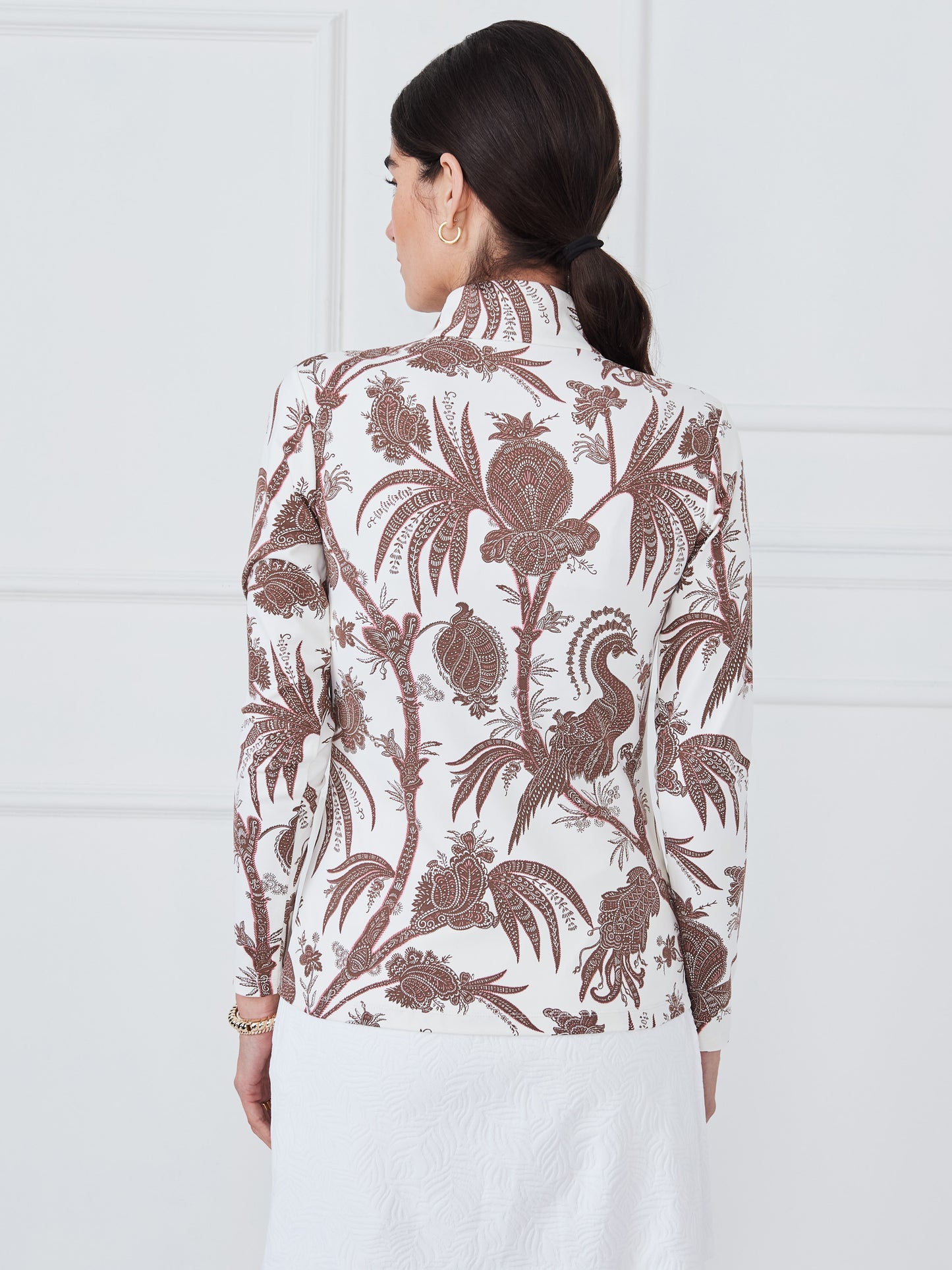 J.McLaughlin Bedford top in off white/brown made with catalina cloth.