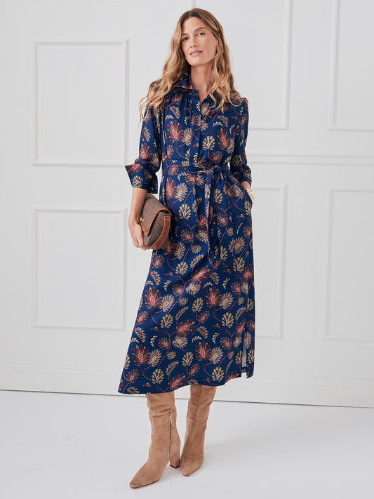 J.McLaughlin Belle dress in navy/multi made with polyester. 