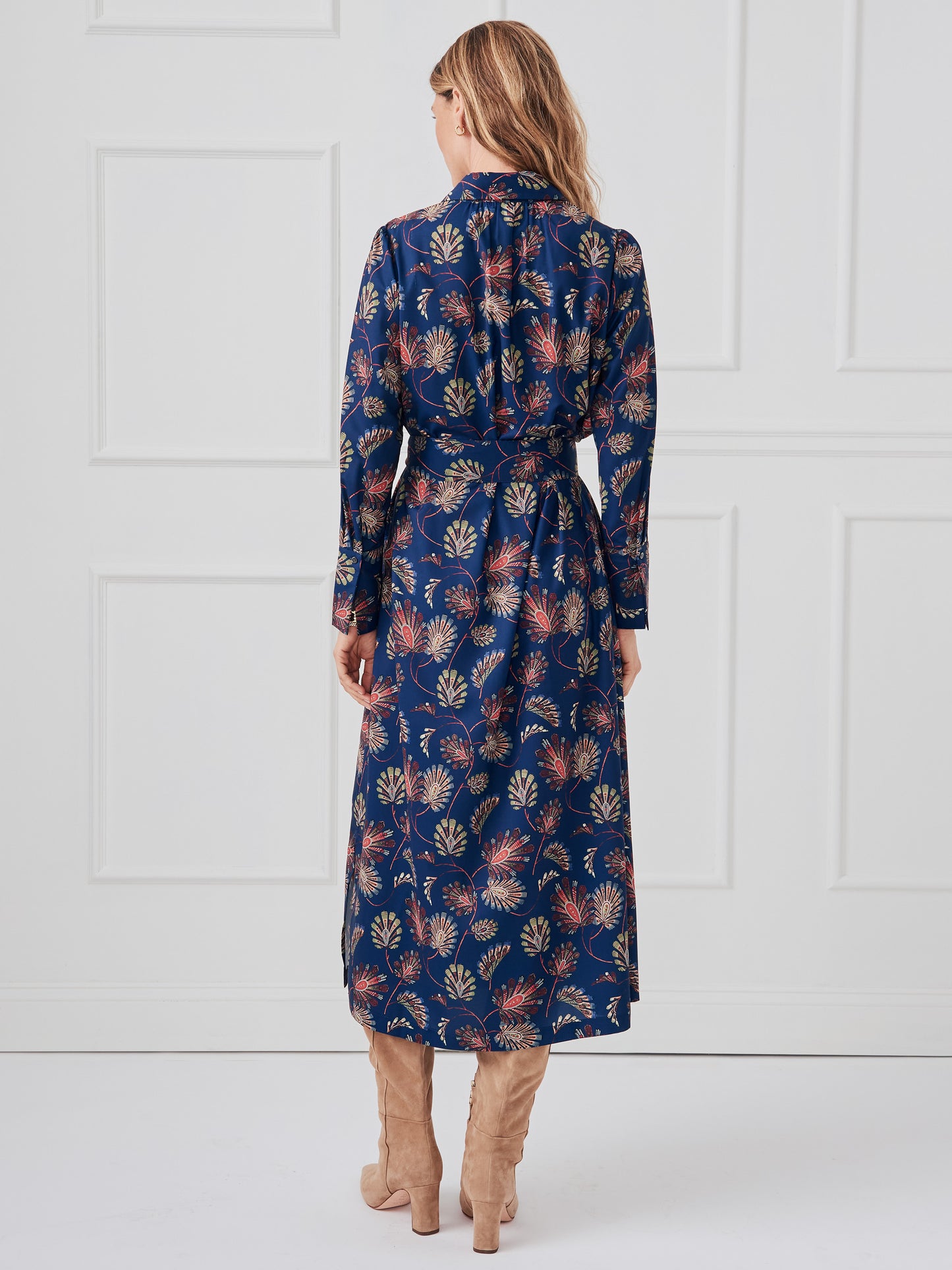 J.McLaughlin Belle dress in navy/multi made with polyester. 