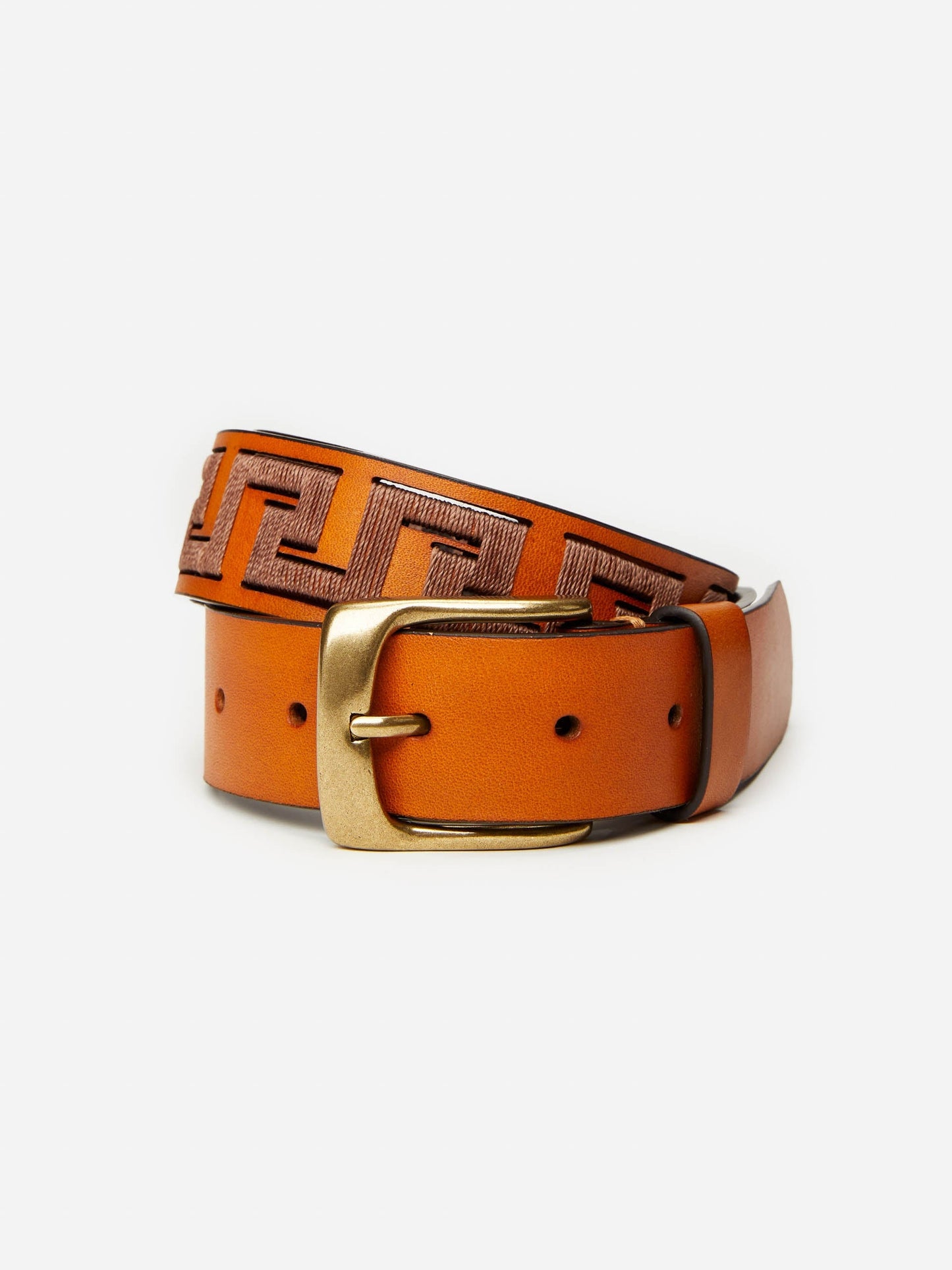Caerus Leather Belt in Greek Key