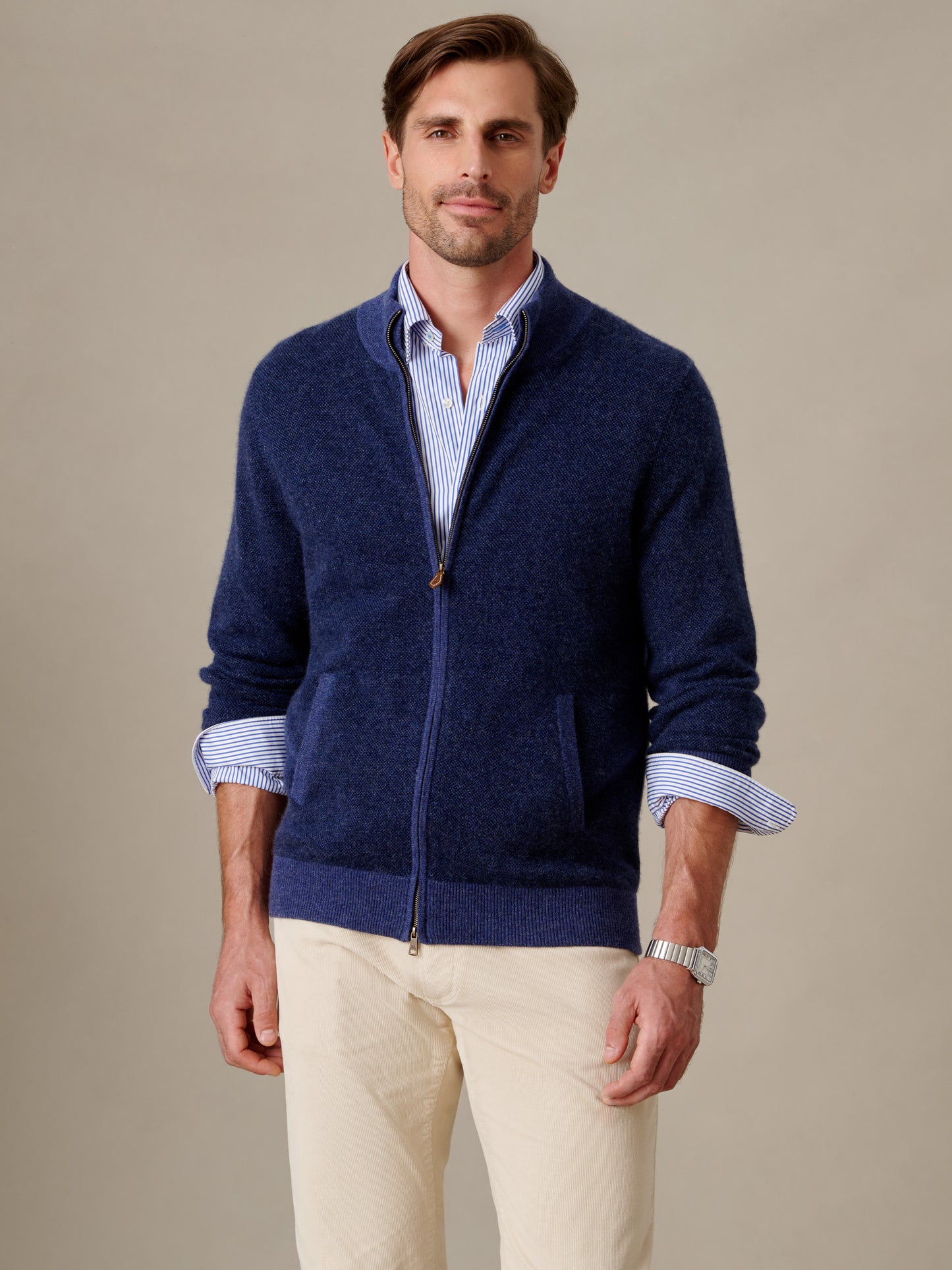 Graham Zip Sweater in Birdseye