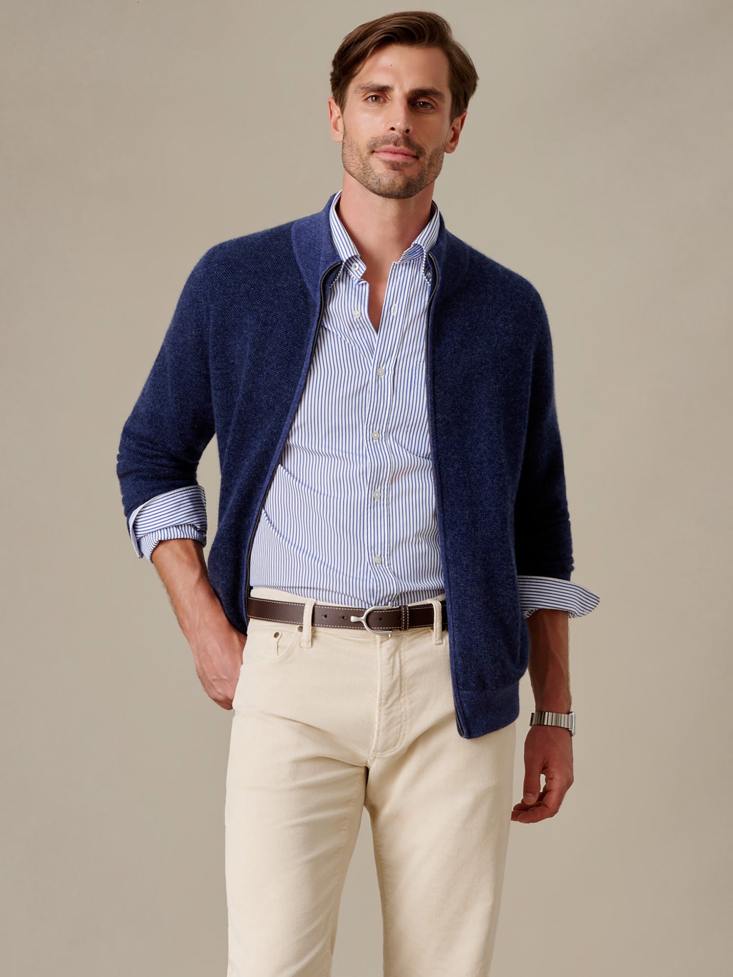 Graham Zip Sweater in Birdseye