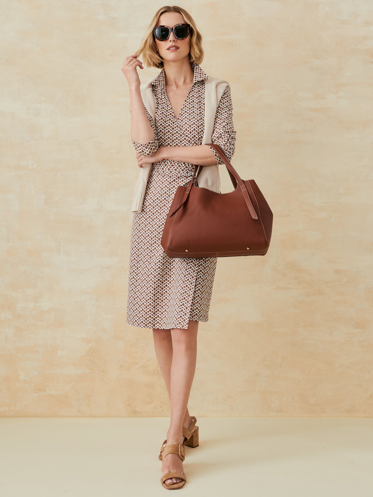 J.McLaughlin Benjamina dress in chocolate/tan made with catalina cloth. 