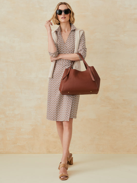 J.McLaughlin Benjamina dress in chocolate/tan made with catalina cloth. 