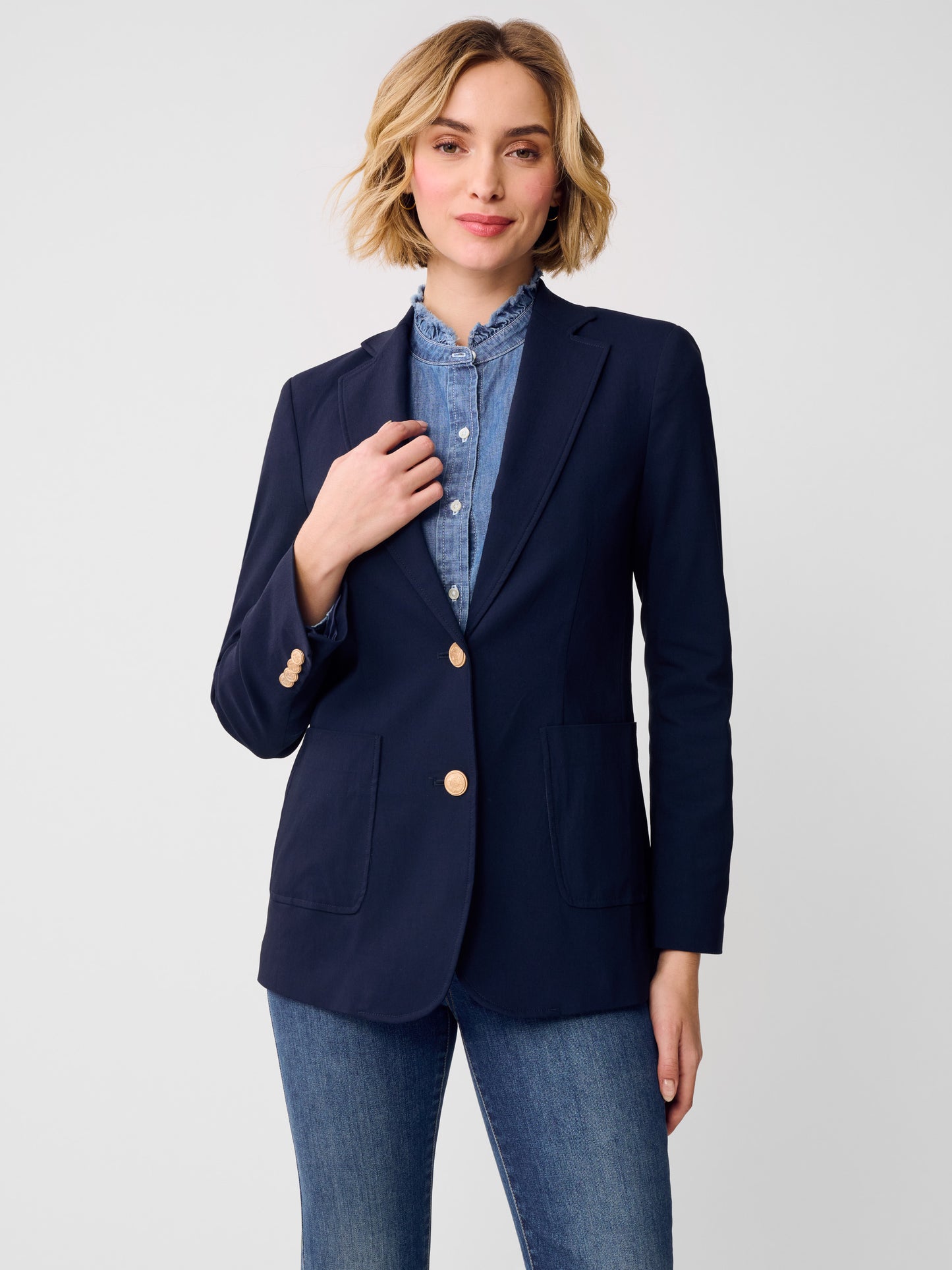 J.McLaughlin Benji blazer in winter navy made with Amelia cloth.