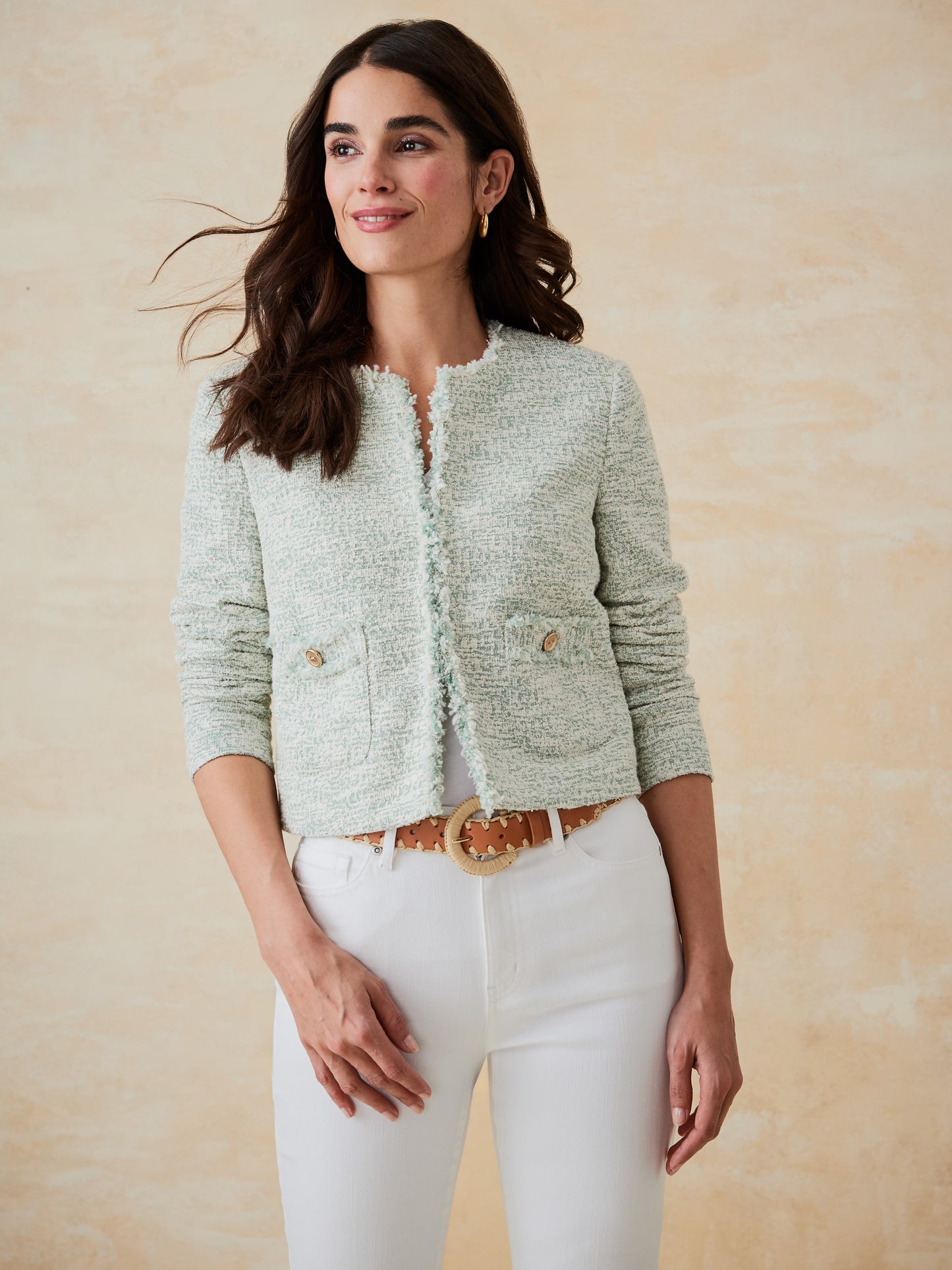 J.McLaughlin Berry jacket in faded green made with cotton/ployester.
