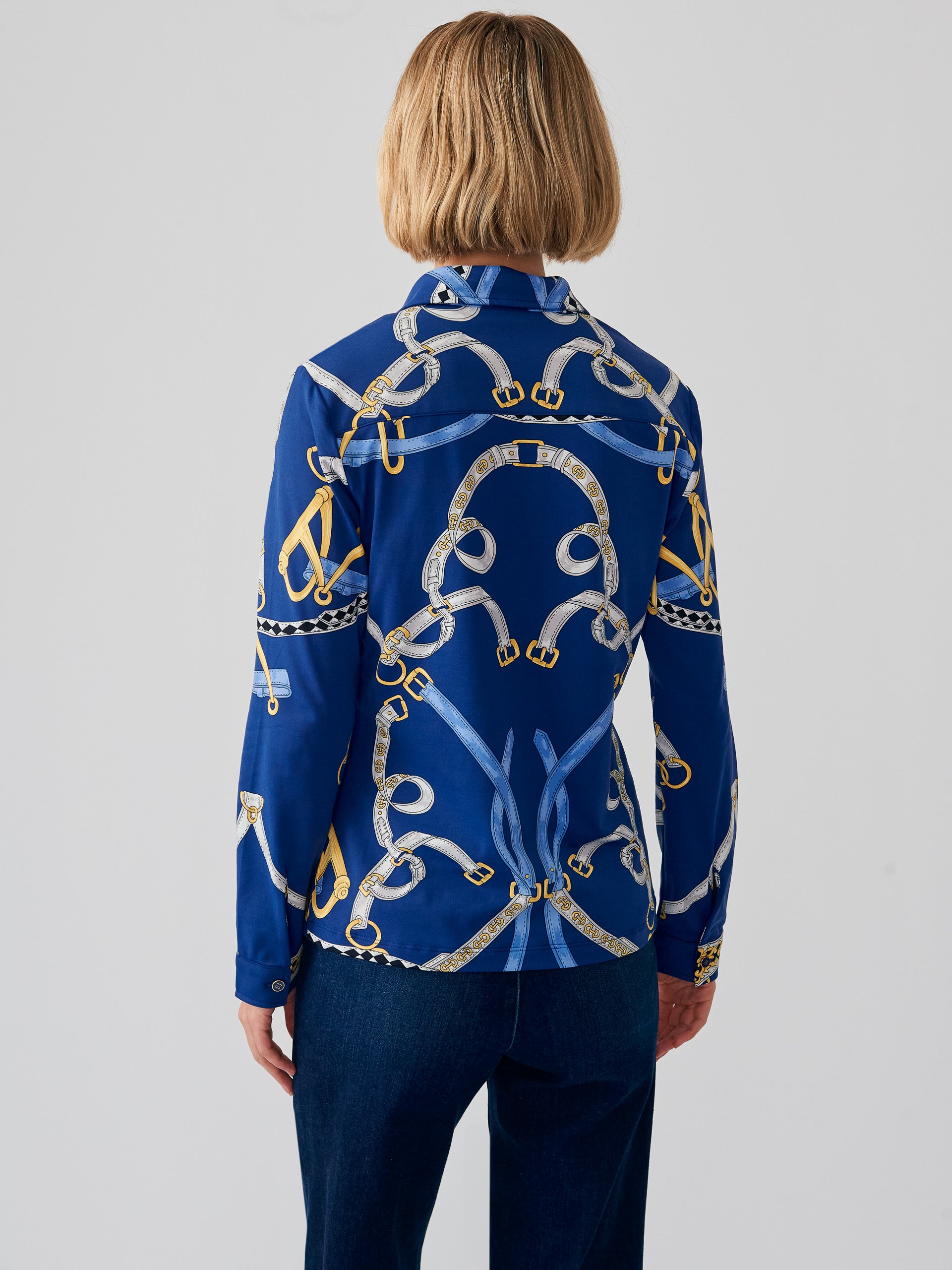 J.McLaughlin Betty shirt in navy/light blue made with Catalina cloth.