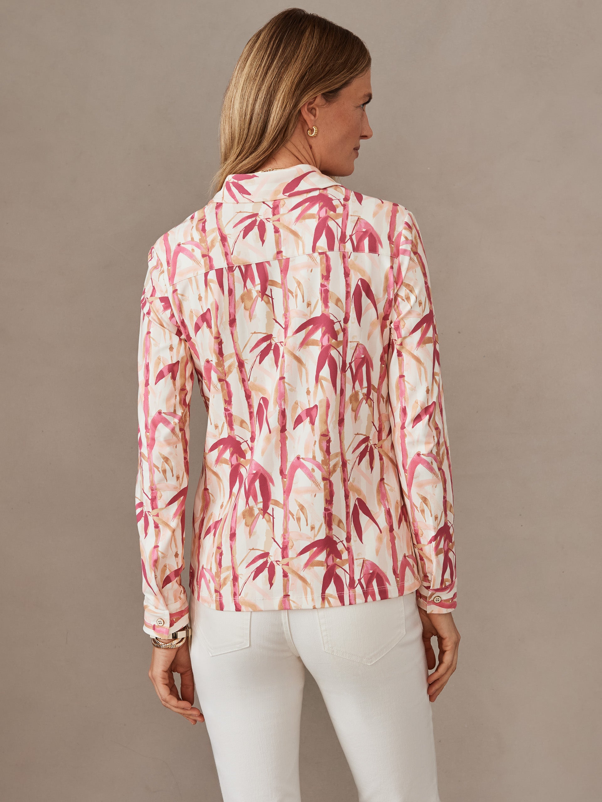 J.McLaughlin Betty shirt in pink/brown made with catalina cloth.