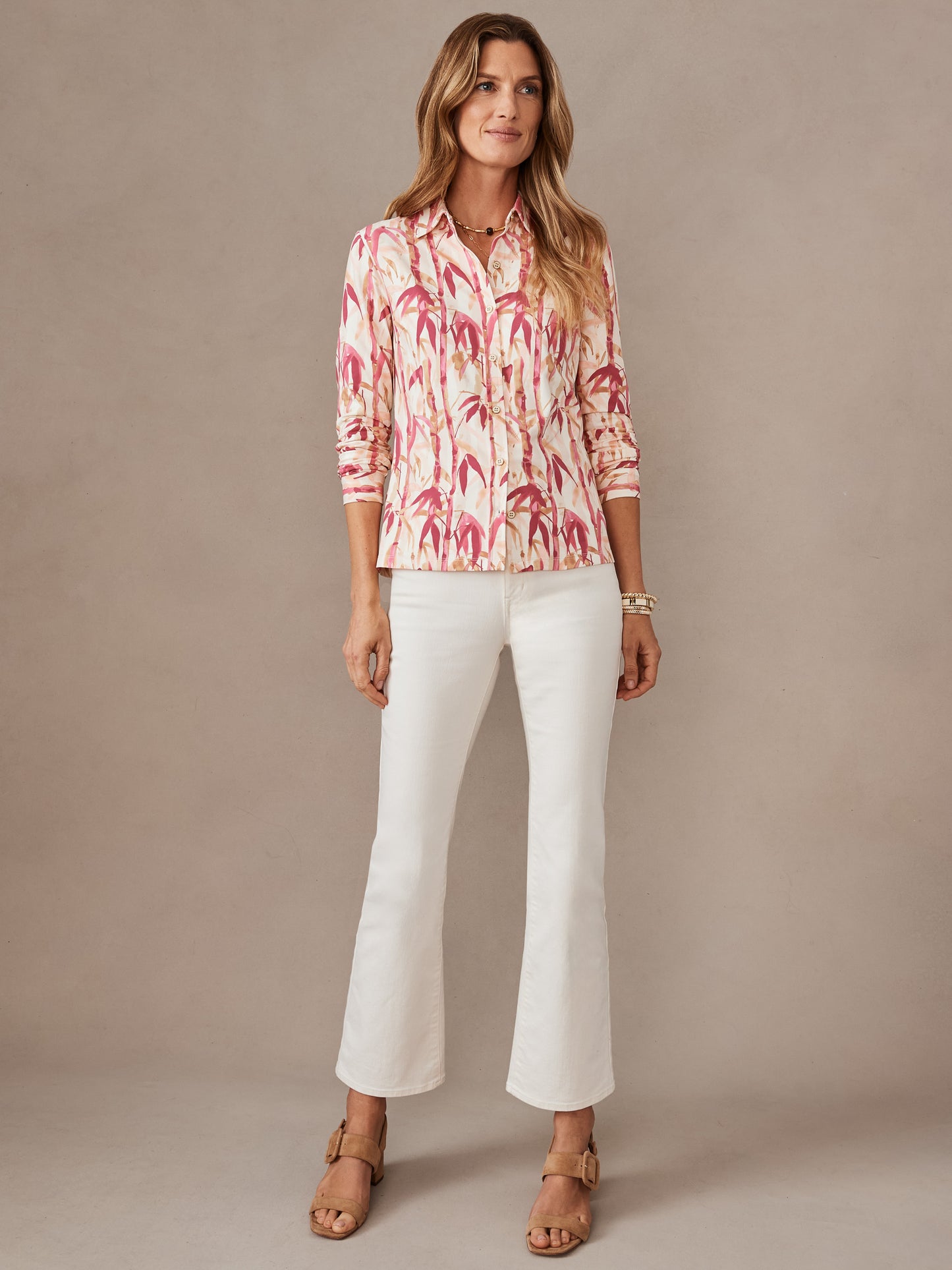 J.McLaughlin Betty shirt in pink/brown made with catalina cloth.