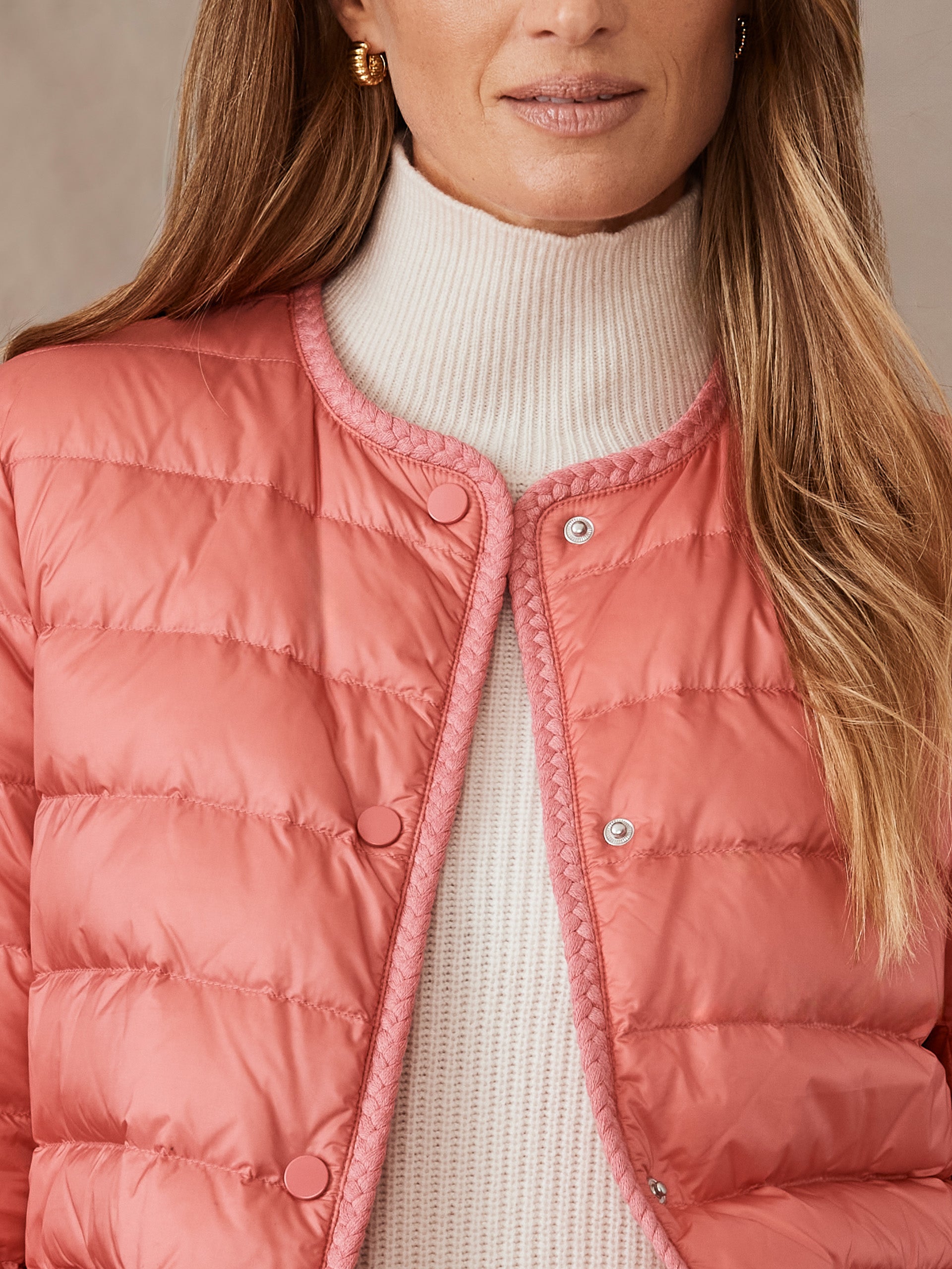 J.McLaughlin Brady jacket in light coral made with nylon. 
