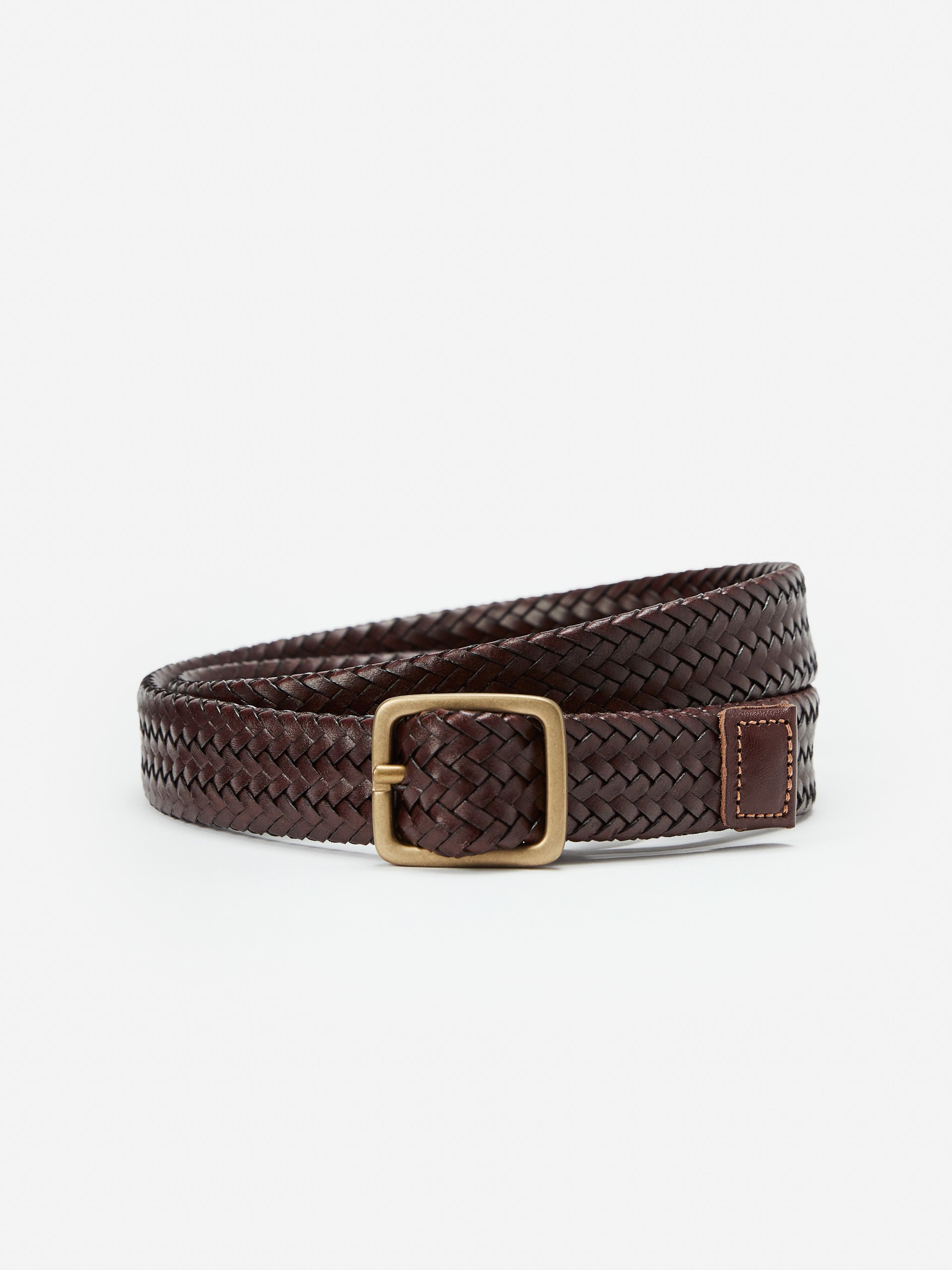 J.McLaughlin Braided Leather belt in brown made with leather.