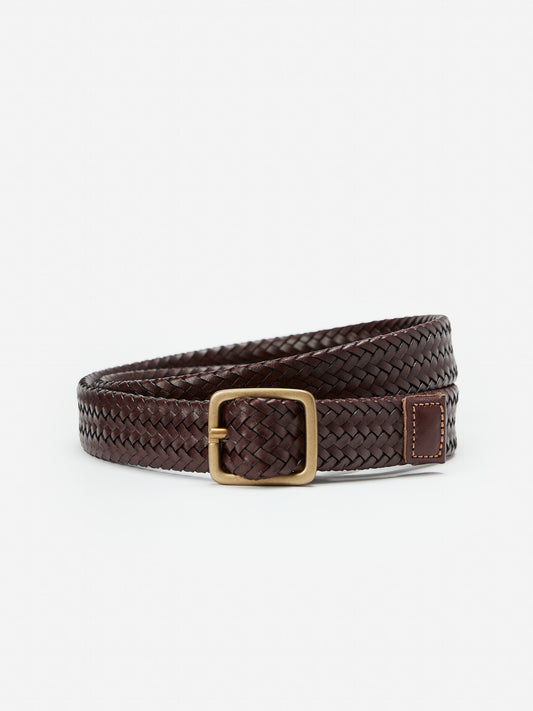 J.McLaughlin Braided Leather belt in brown made with leather.