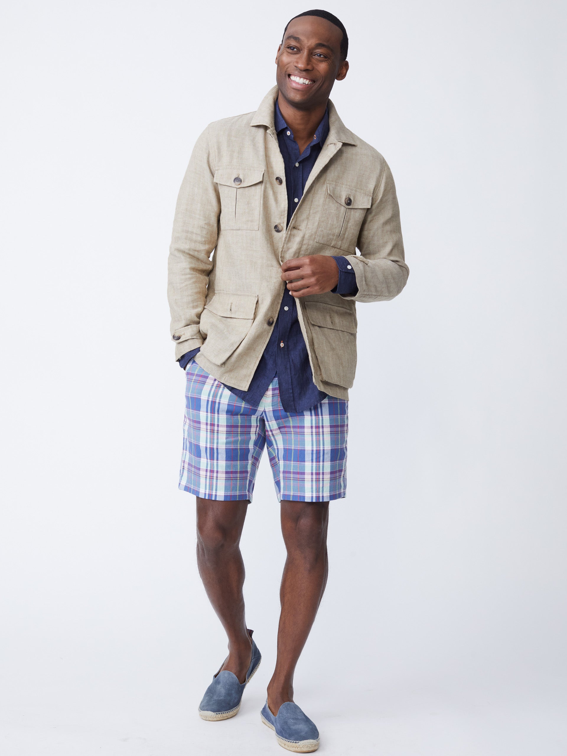 Khaki Herringbone Brando Linen Safari Jacket Men's Jackets